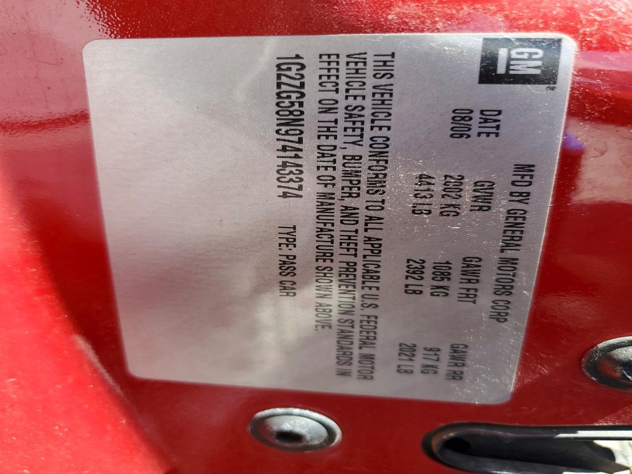 2007 Pontiac G6 Base Red vin: 1G2ZG58N974143374