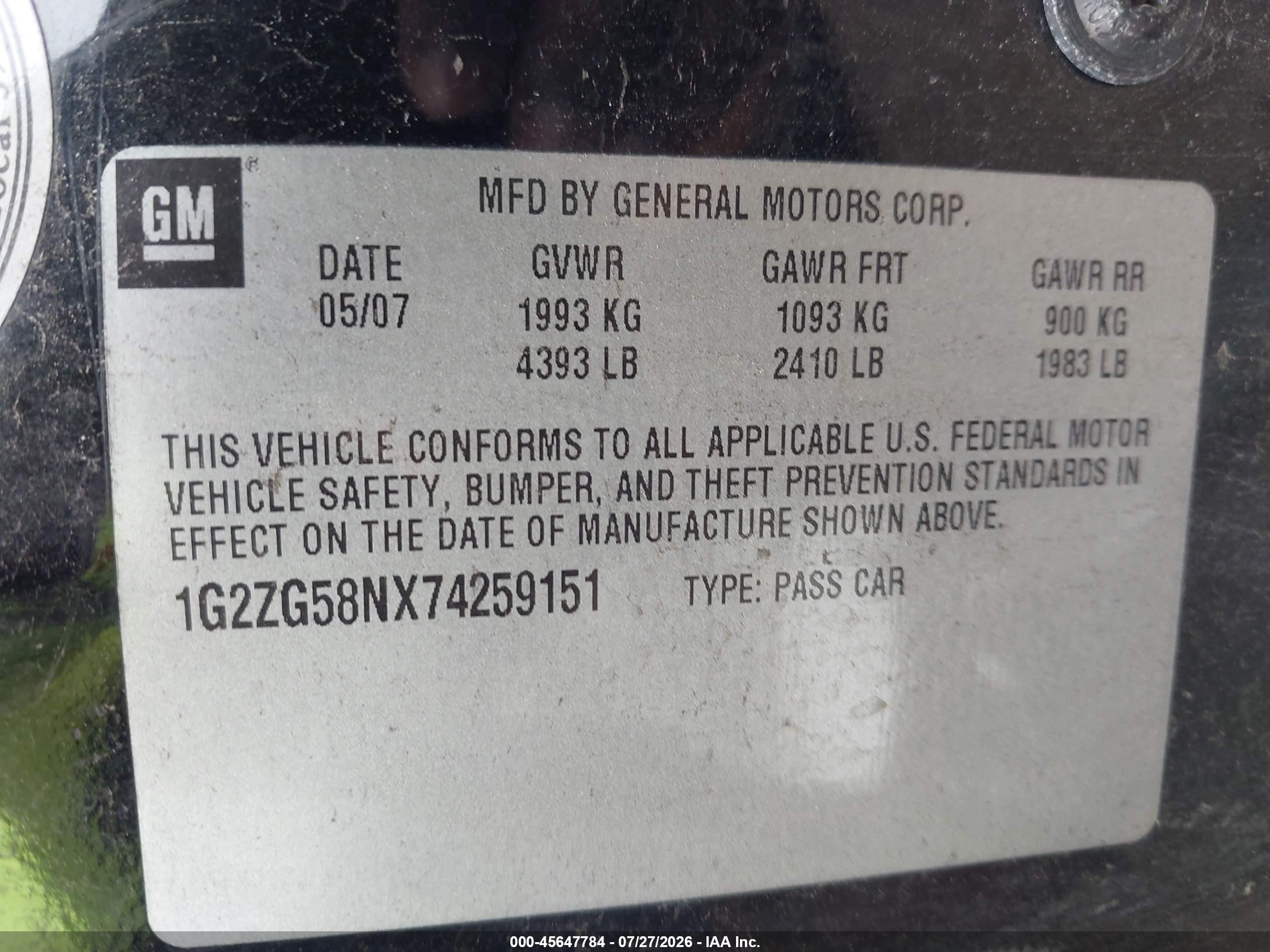 2007 Pontiac G6   Black vin: 1G2ZG58NX74259151