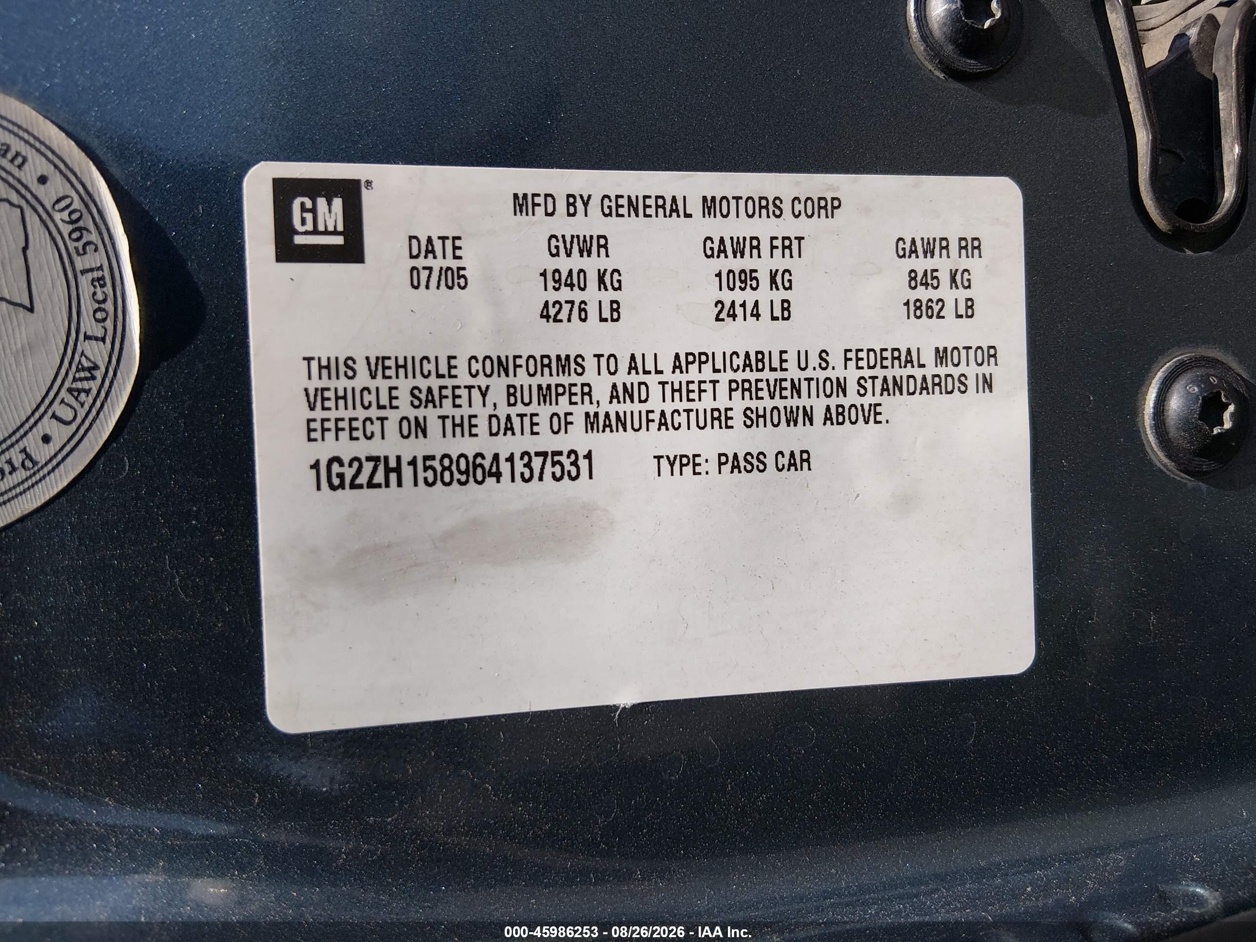 2006 Pontiac G6 Gt Teal vin: 1G2ZH158964137531