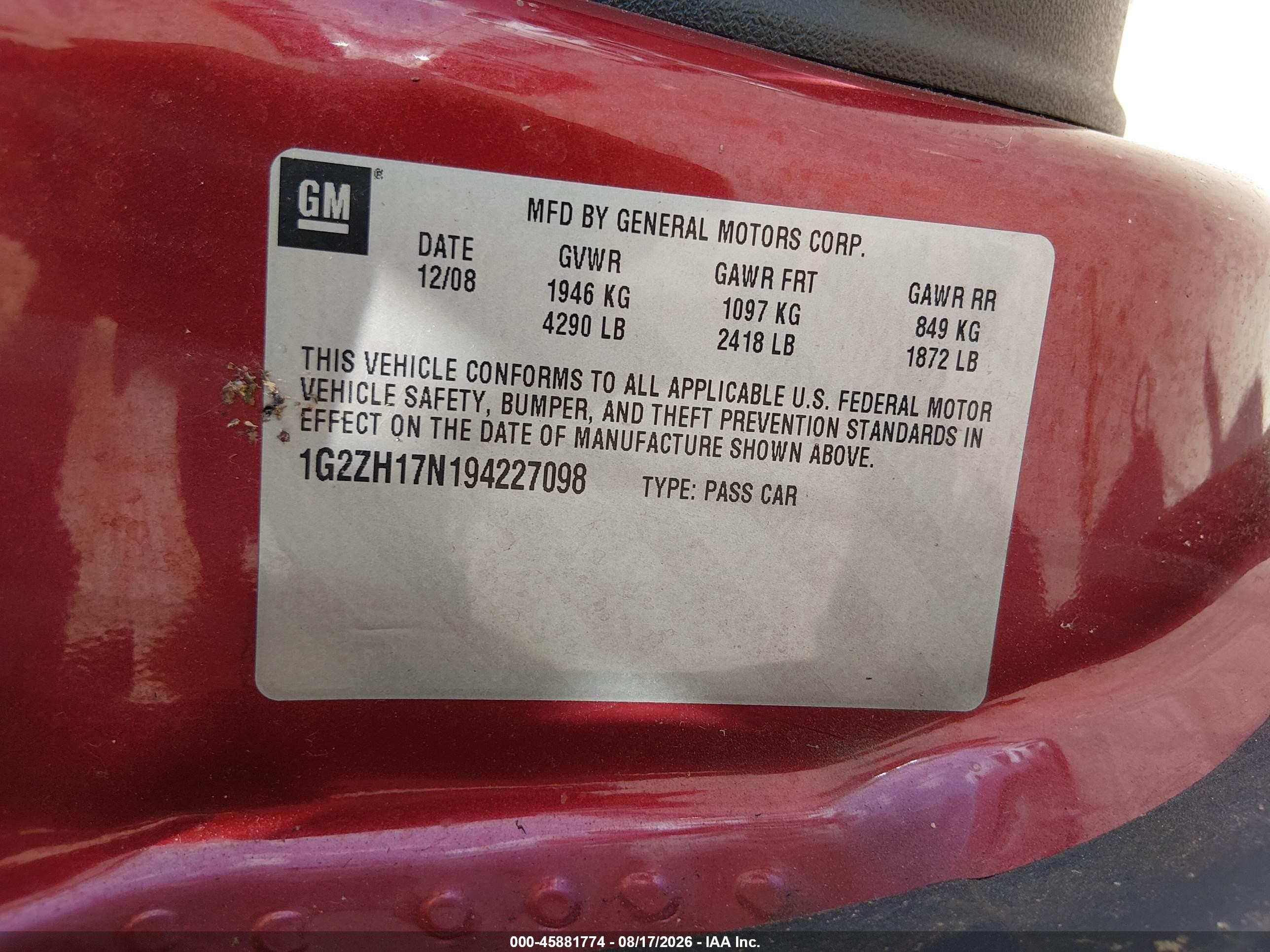 2009 Pontiac G6 Gt Maroon vin: 1G2ZH17N194227098