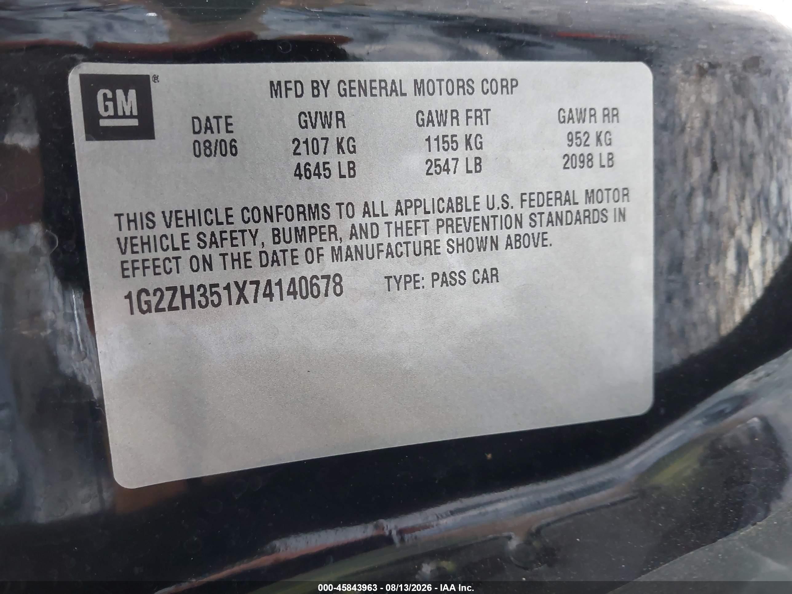 2007 Pontiac G6 Gt Black vin: 1G2ZH351X74140678
