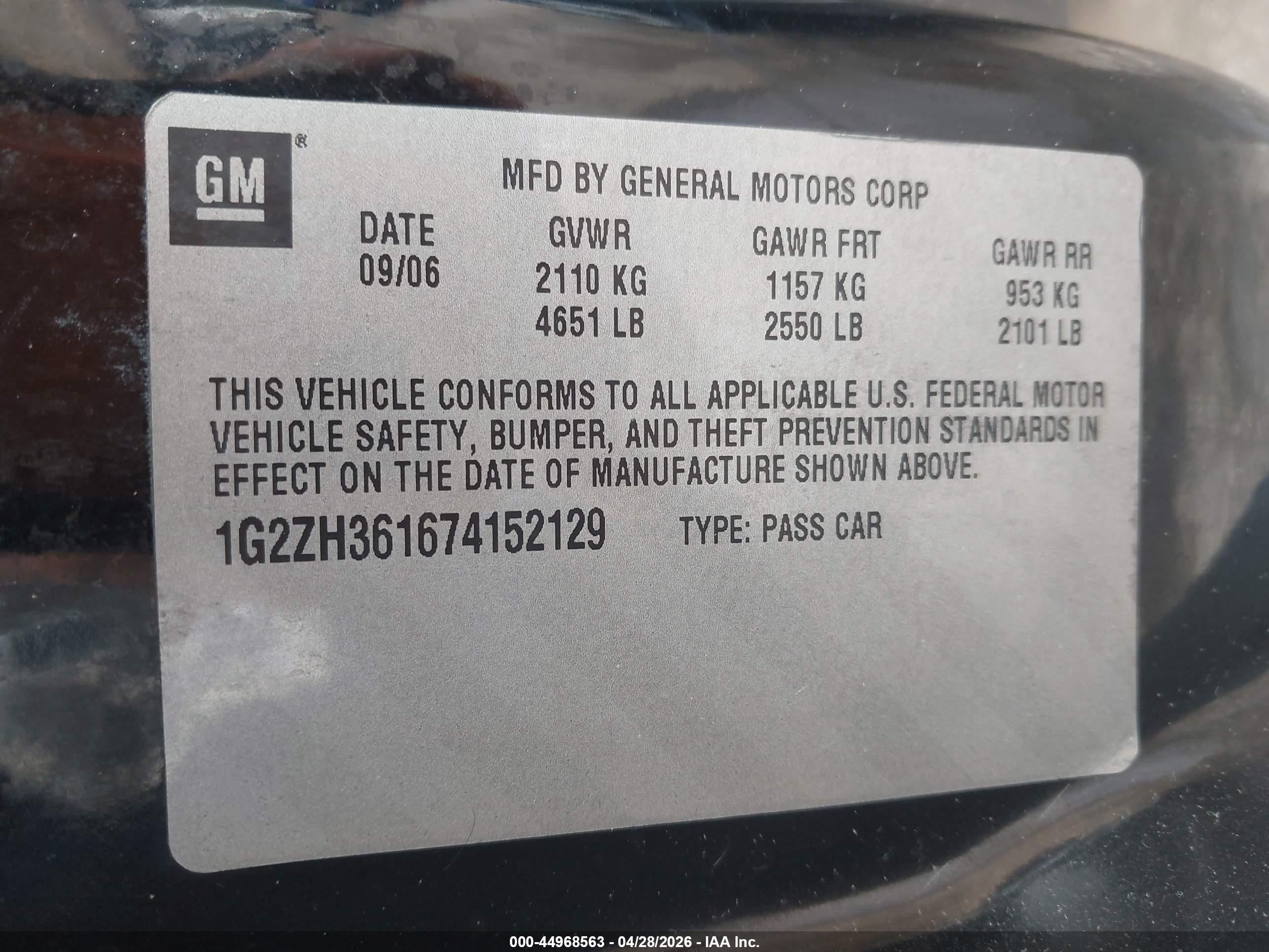2007 Pontiac G6 Gt Black vin: 1G2ZH361674152129