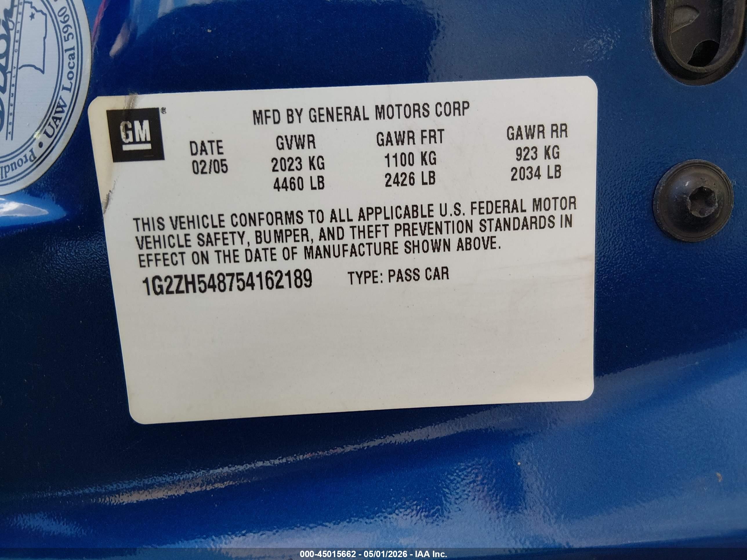 2005 Pontiac G6 Gt Blue vin: 1G2ZH548754162189