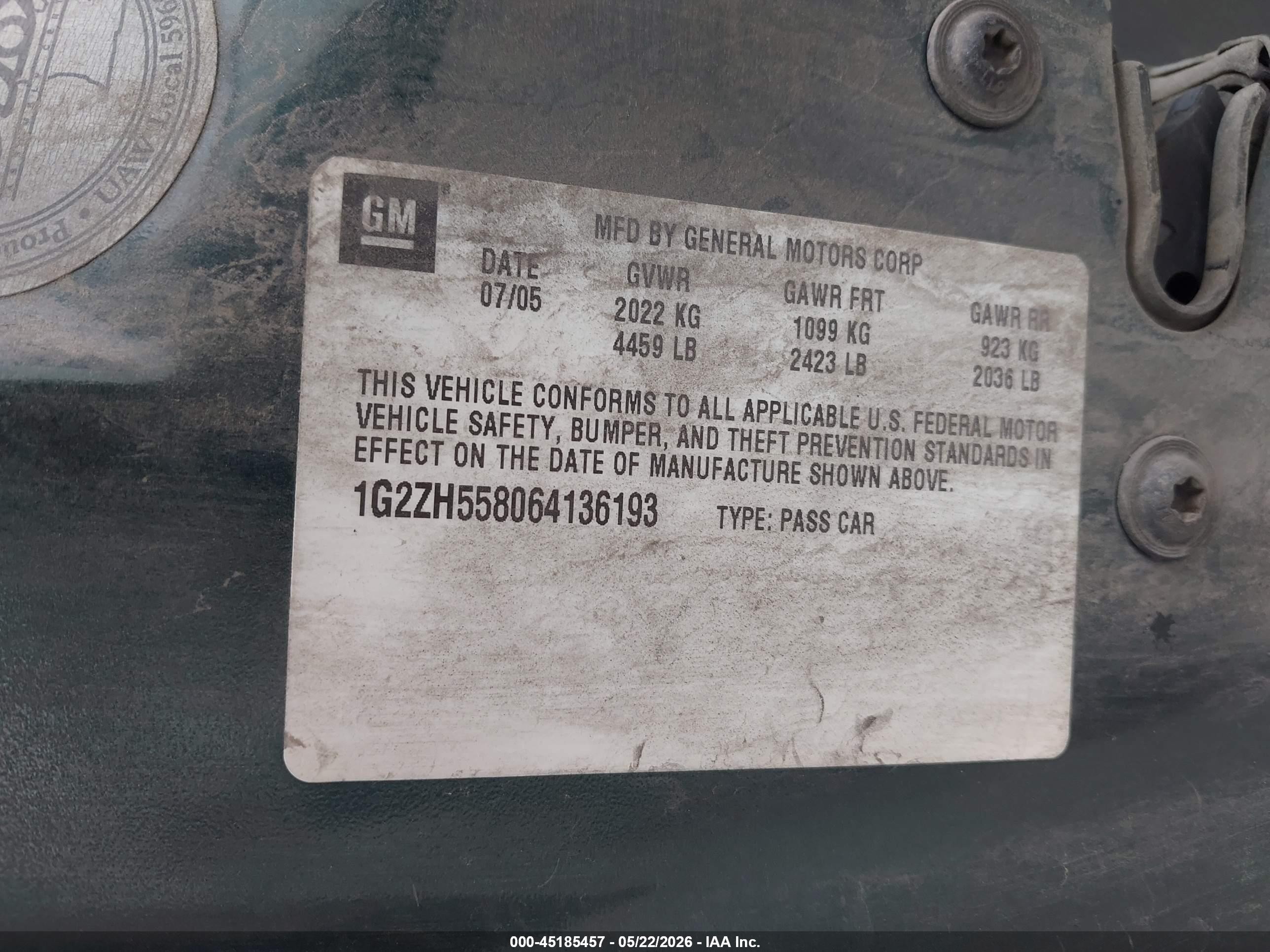 2006 Pontiac G6 Gt Зеленый vin: 1G2ZH558064136193
