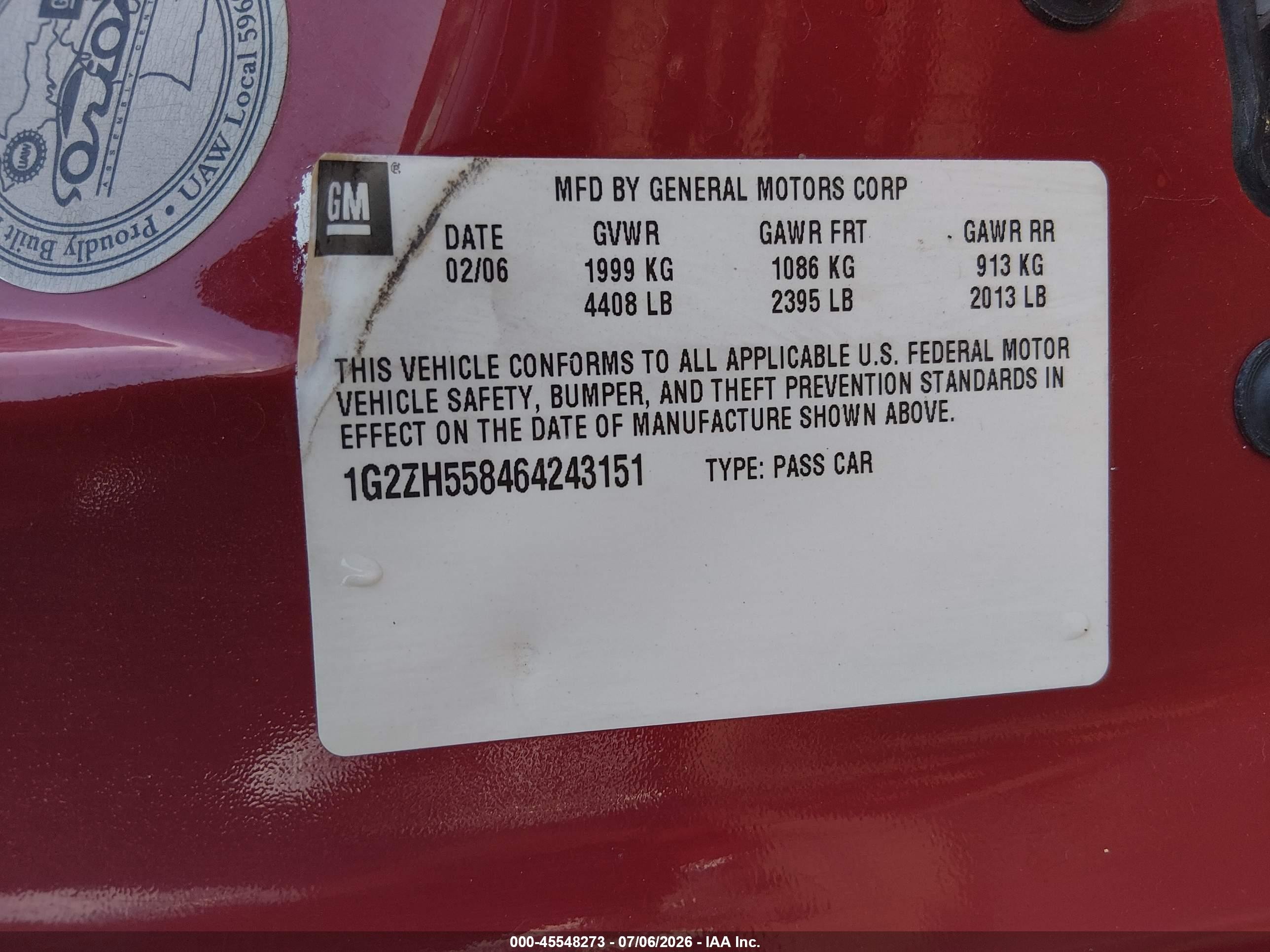 2006 Pontiac G6 Gt Red vin: 1G2ZH558464243151