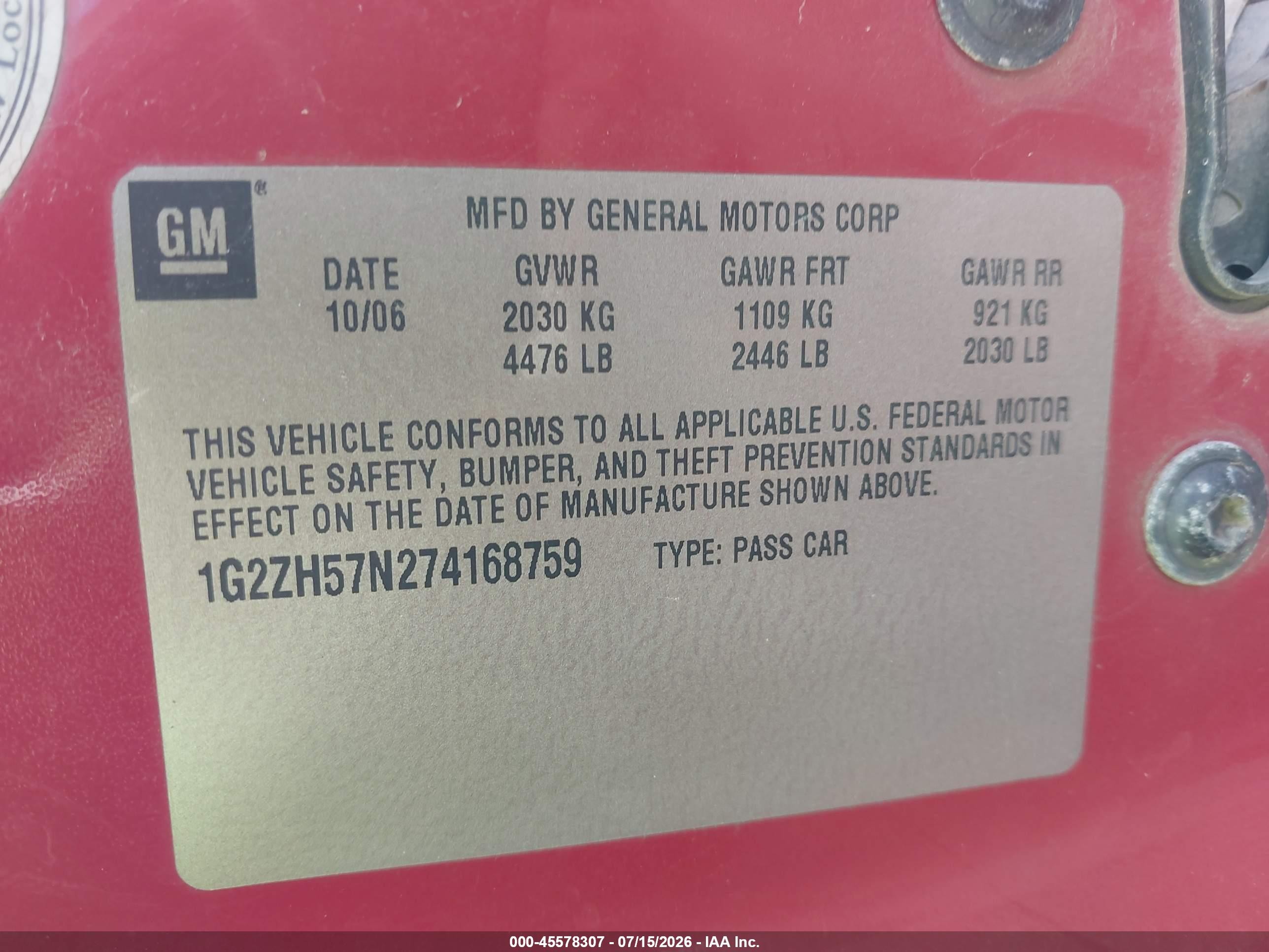 2007 Pontiac G6 Gt Red vin: 1G2ZH57N274168759