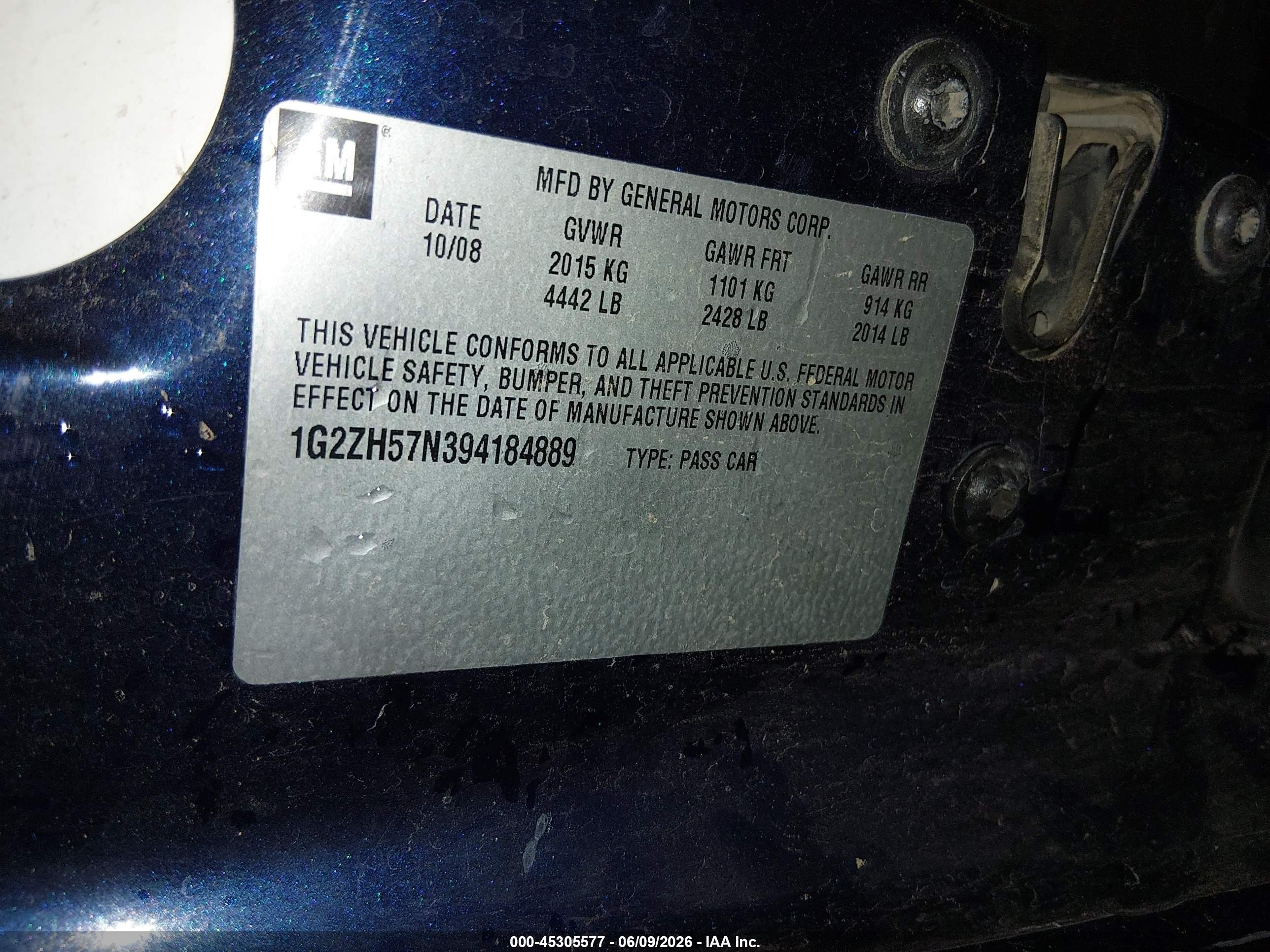 2009 Pontiac G6 Gt Blue vin: 1G2ZH57N394184889