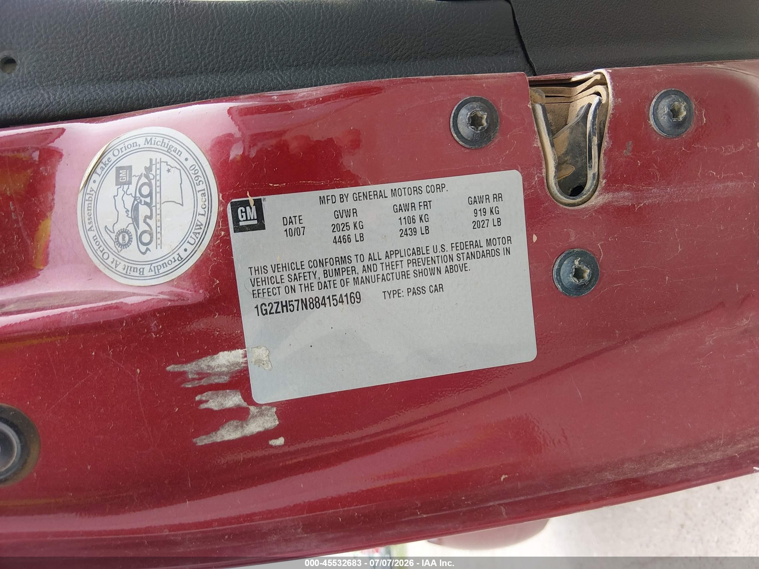 2008 Pontiac G6 Gt Burgundy vin: 1G2ZH57N884154169