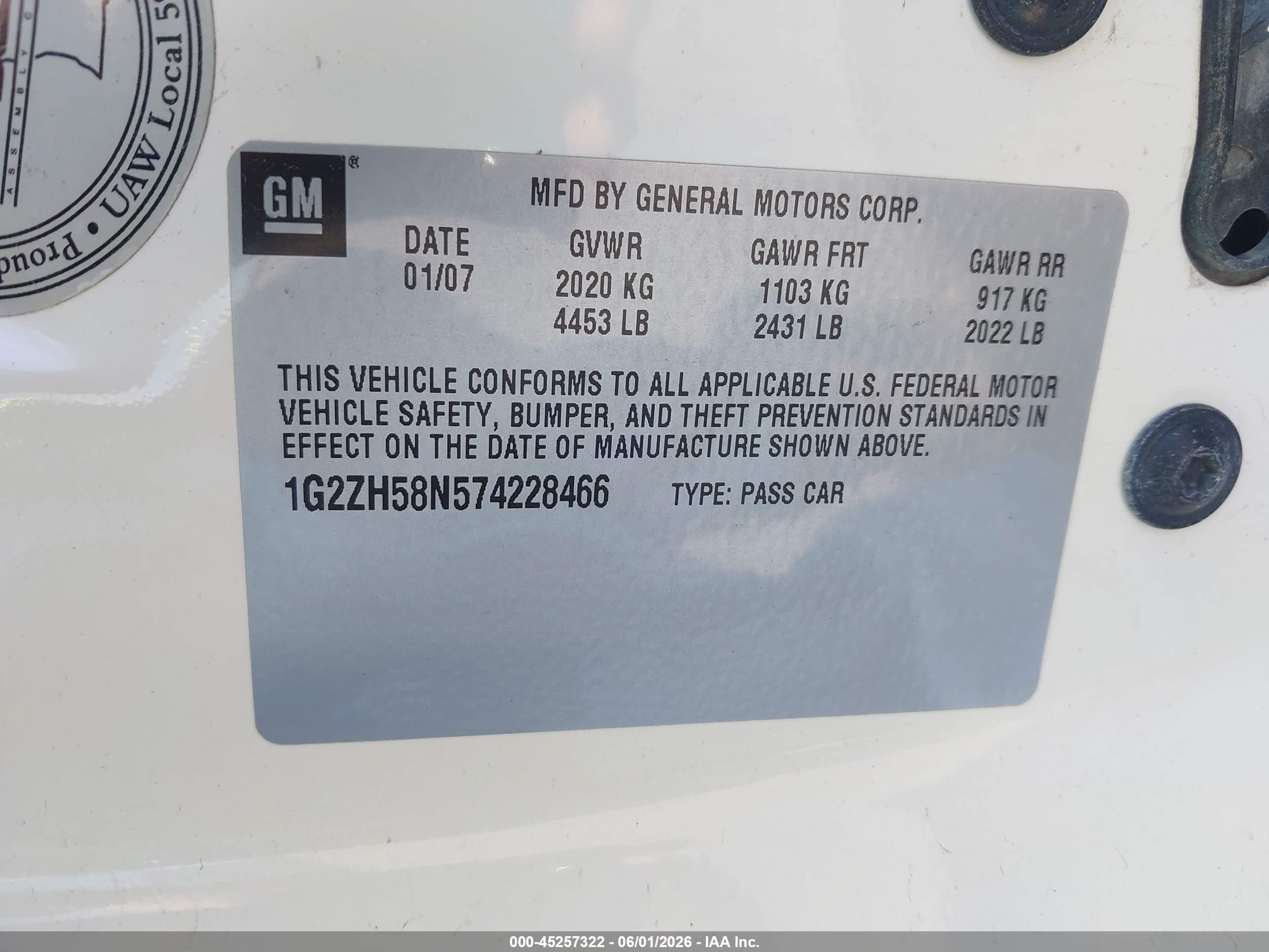 2007 Pontiac G6 Gt White vin: 1G2ZH58N574228466