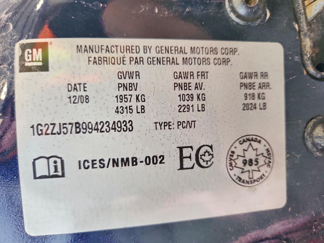 2009 Pontiac G6 Blue vin: 1G2ZJ57B994234933