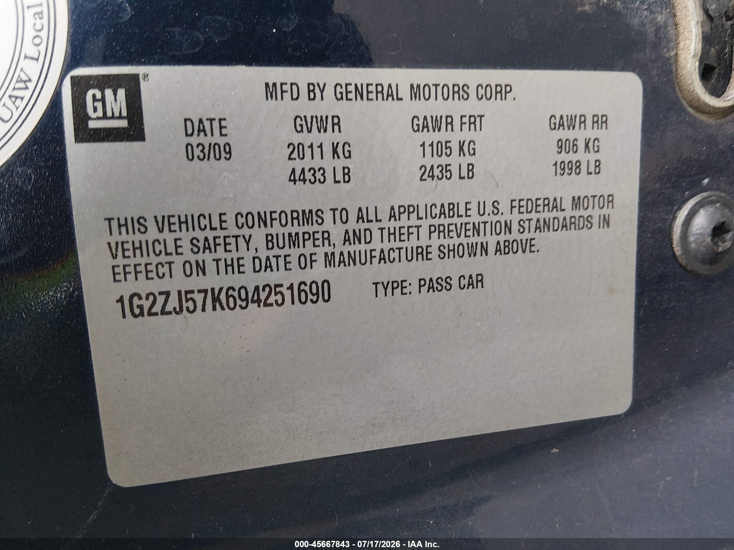 2009 Pontiac G6 New Se Blue vin: 1G2ZJ57K694251690