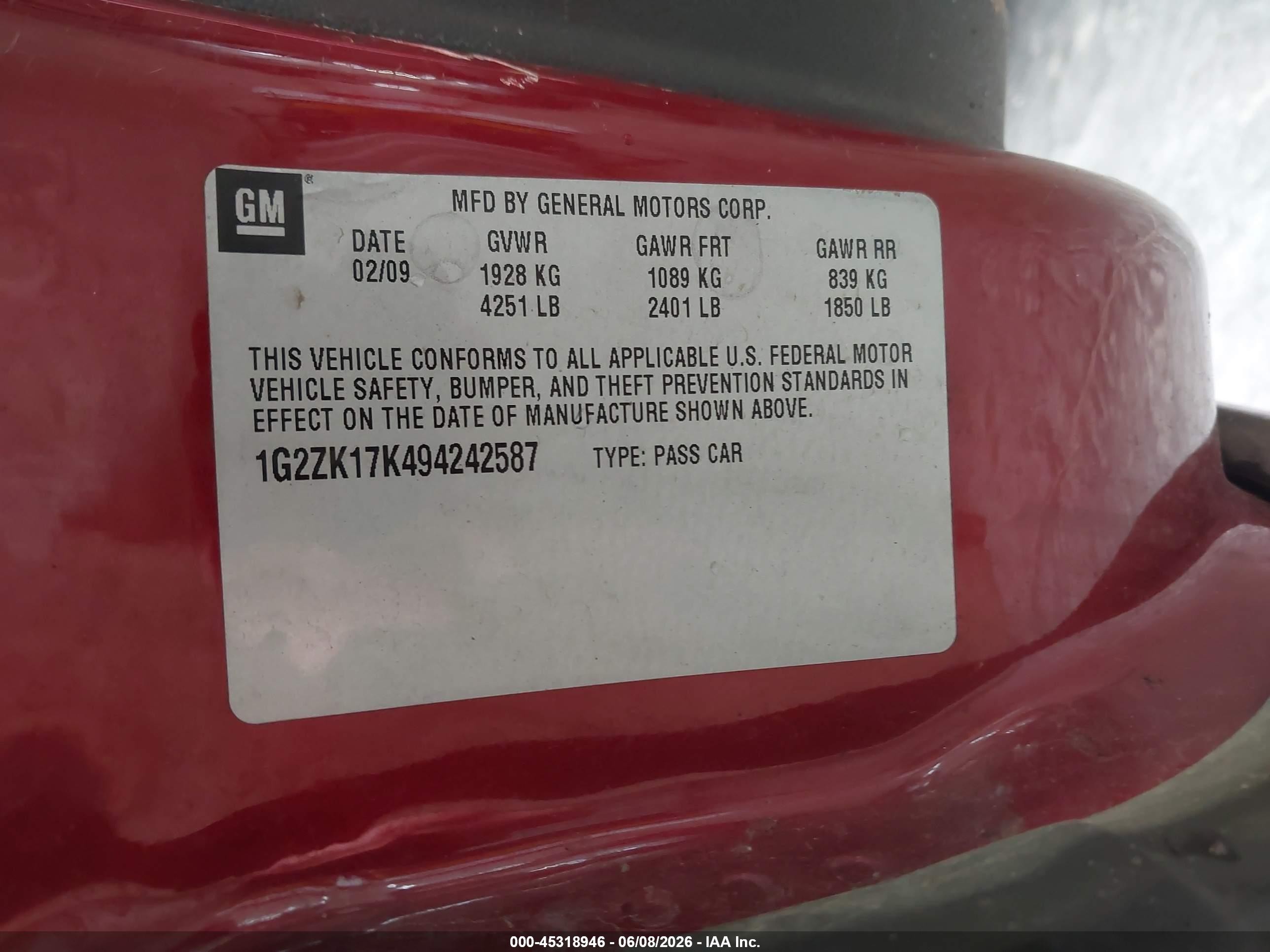 2009 Pontiac G6 New Gt Maroon vin: 1G2ZK17K494242587