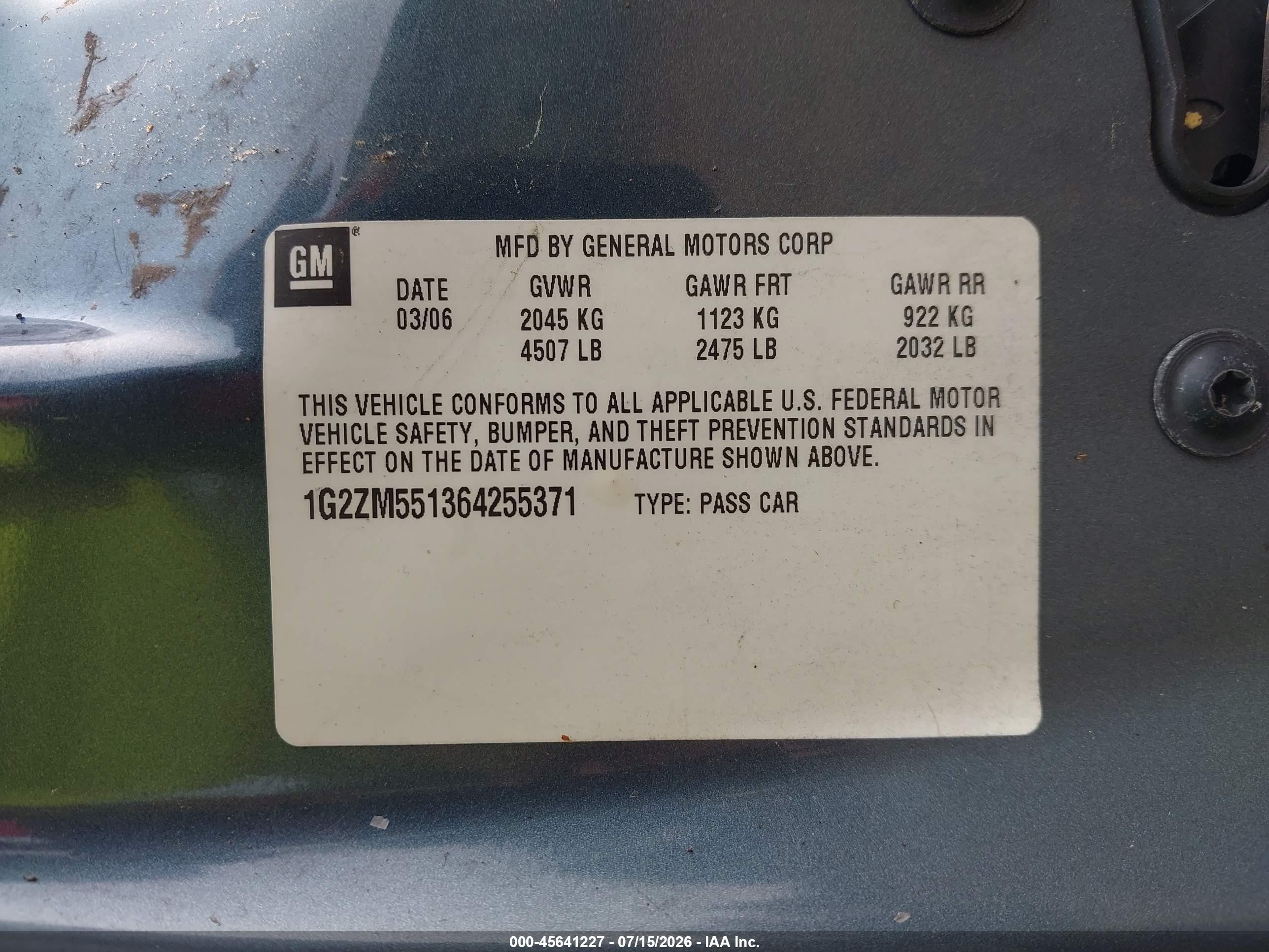 2006 Pontiac G6 Gtp Blue vin: 1G2ZM551364255371