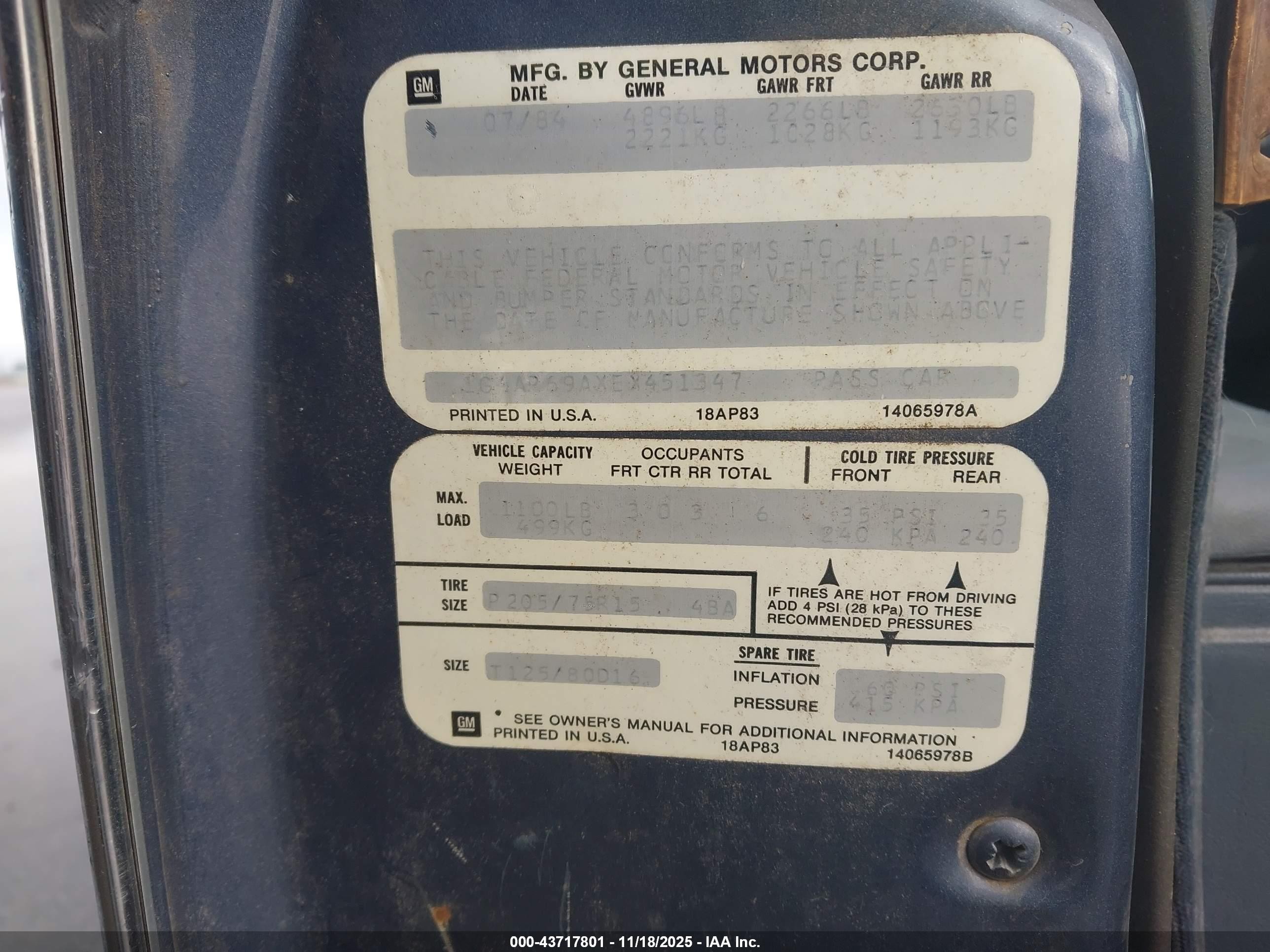 1984 Buick Lesabre Limited Blue vin: 1G4AP69AXEX451347