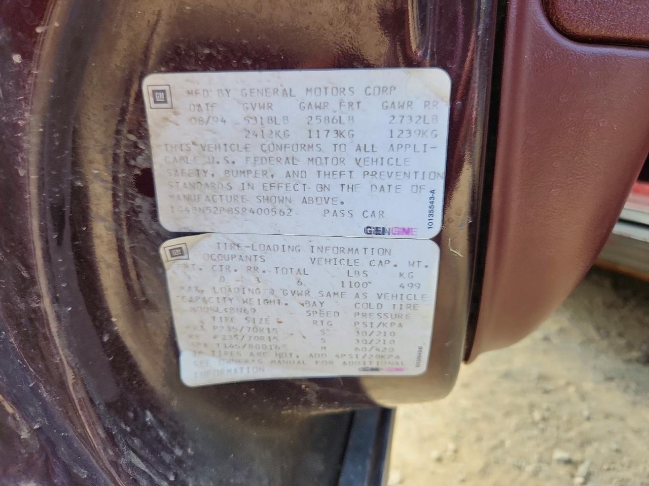 1995 Buick Roadmaster Burgundy vin: 1G4BN52P8SR400562