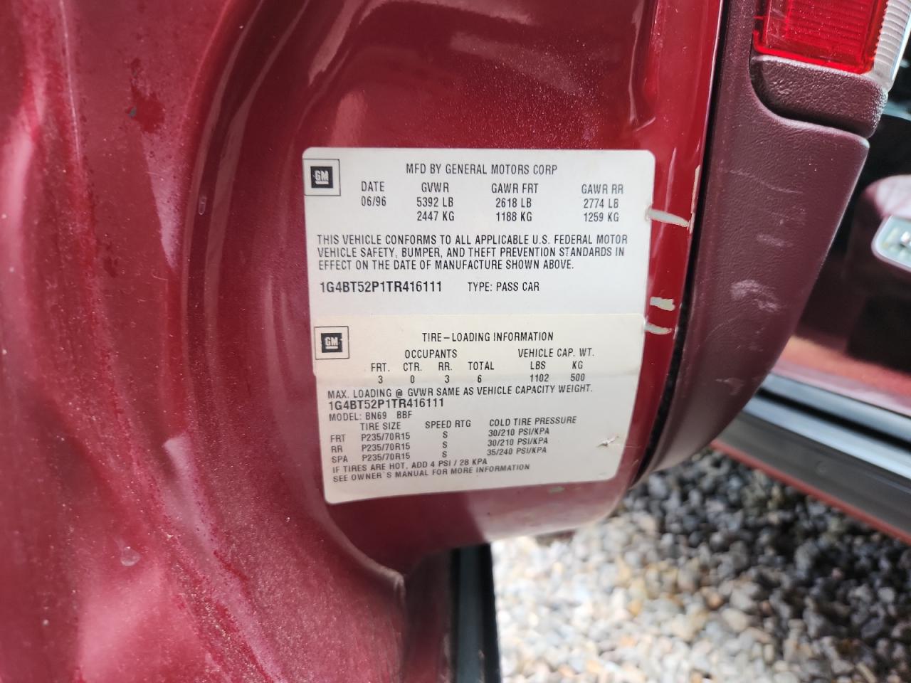 1996 Buick Roadmaster Limited Burgundy vin: 1G4BT52P1TR416111