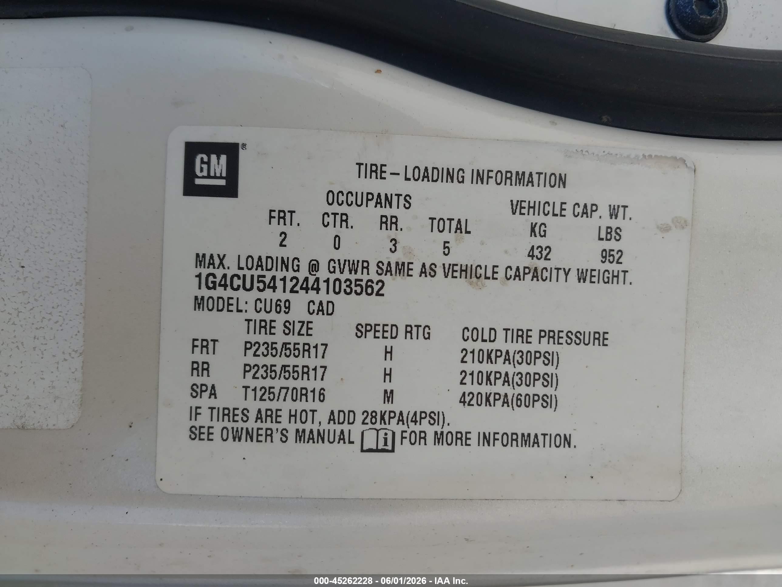 2004 Buick Park Avenue Ultra White vin: 1G4CU541244103562