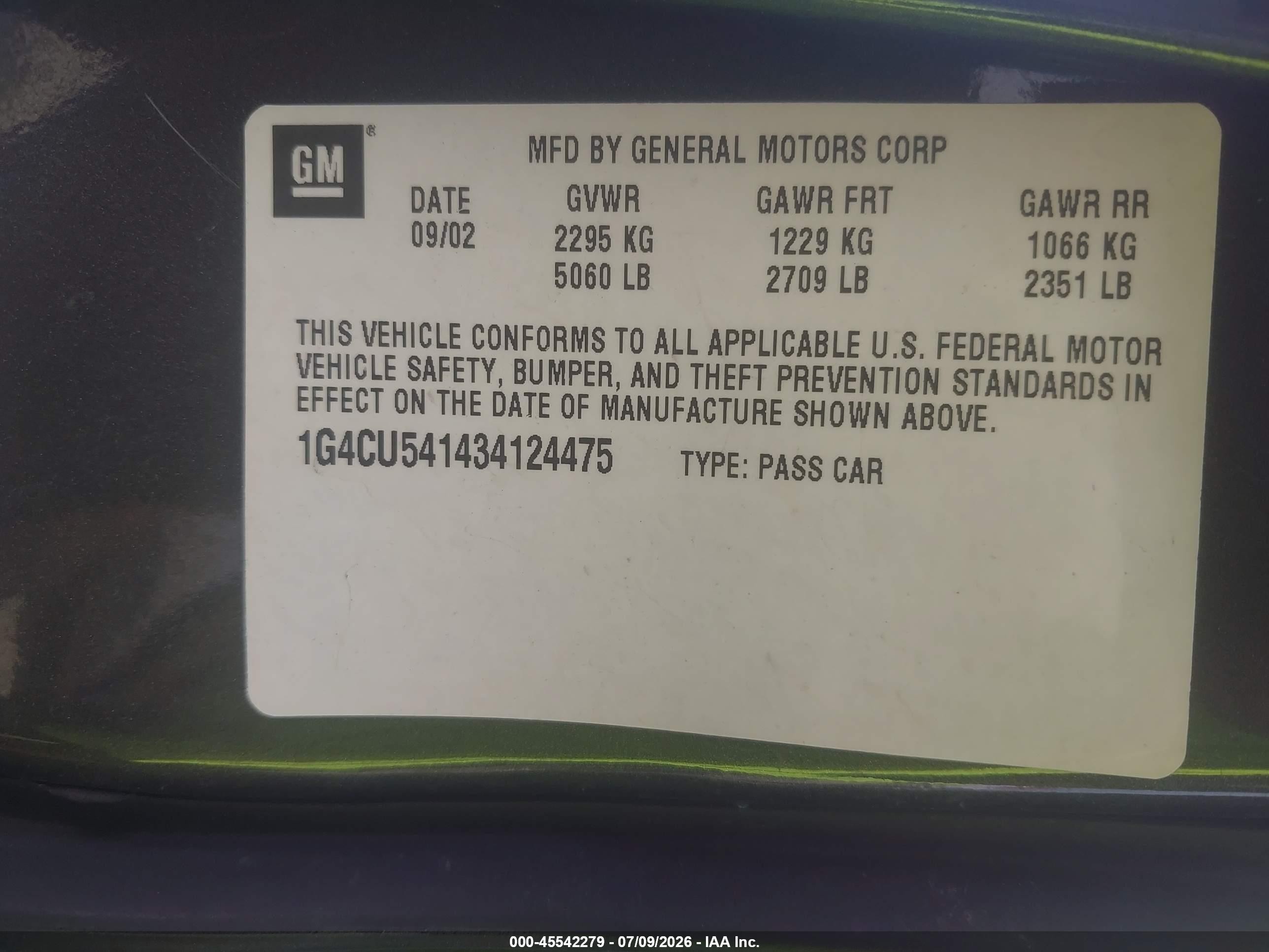2003 Buick Park Avenue Ultra Gray vin: 1G4CU541434124475