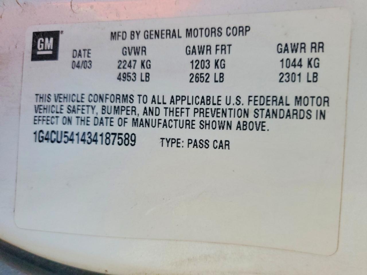 2003 Buick Park Avenue Ultra Beige vin: 1G4CU541434187589