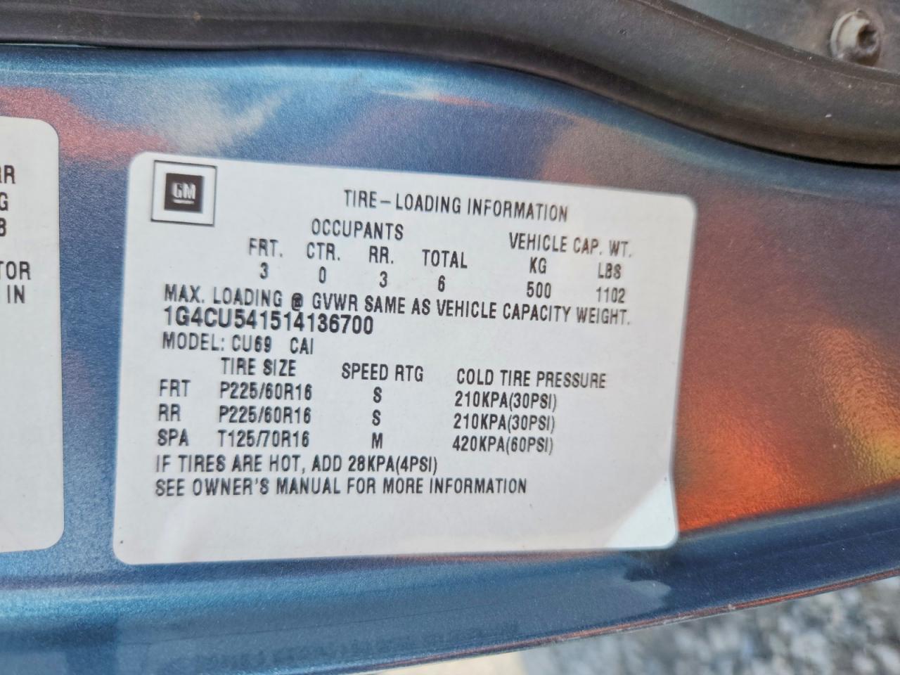 2001 Buick Park Avenue Ultra Blue vin: 1G4CU541514136700