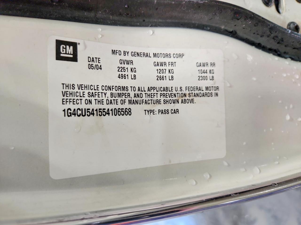 2005 Buick Park Avenue Ultra White vin: 1G4CU541554106568