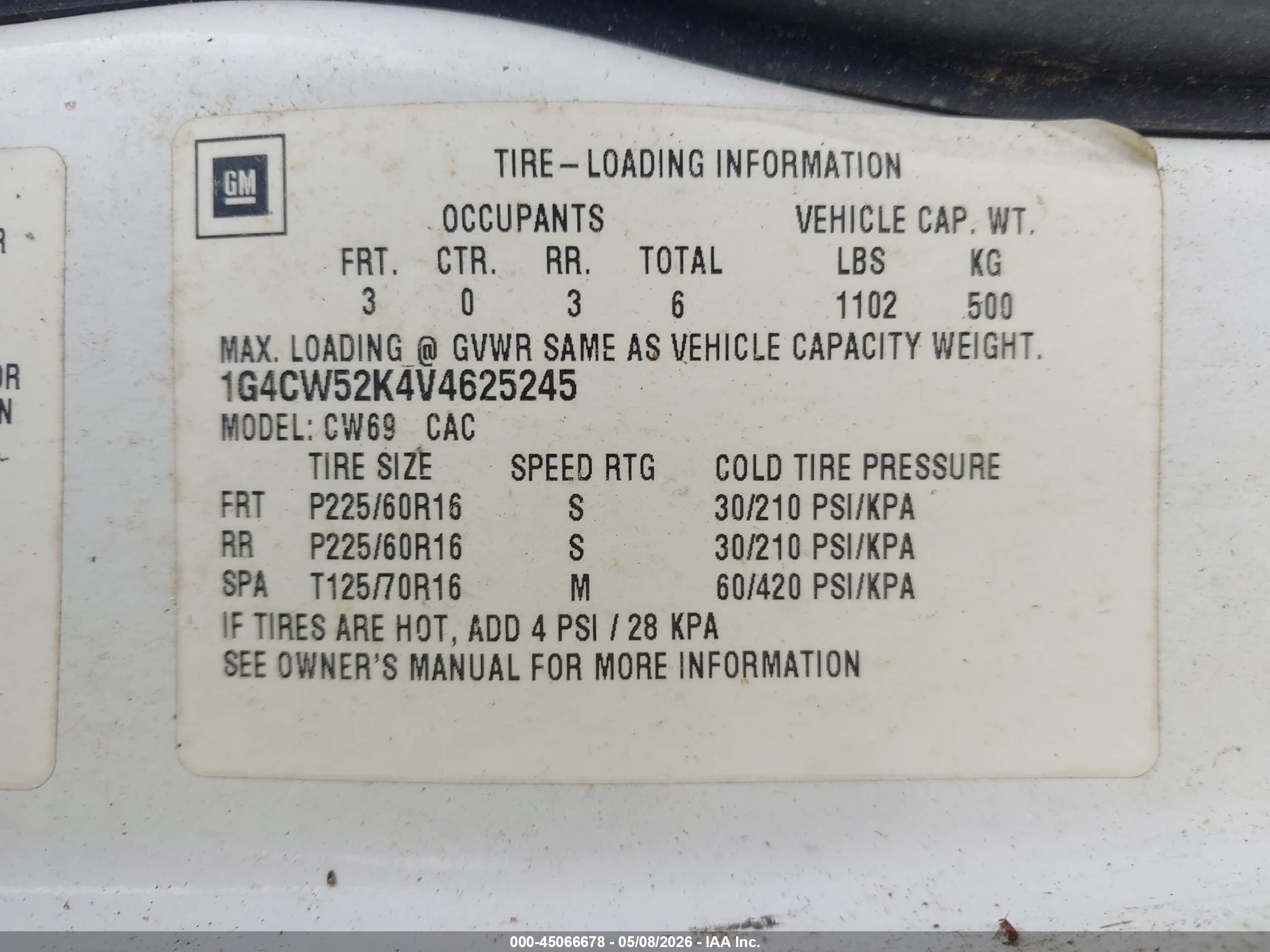 1997 Buick Park Avenue   White vin: 1G4CW52K4V4625245