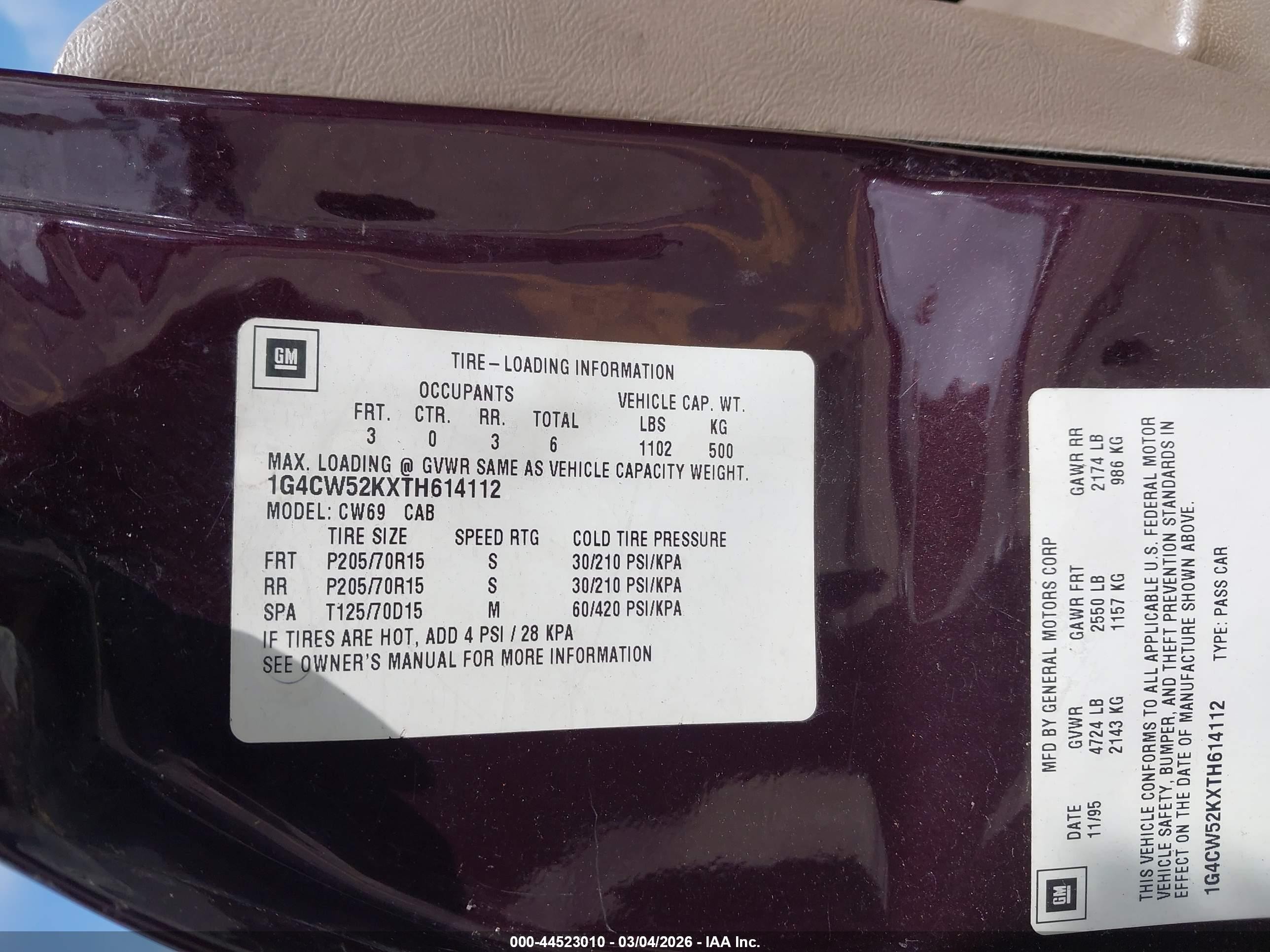 1996 Buick Park Avenue   Purple vin: 1G4CW52KXTH614112