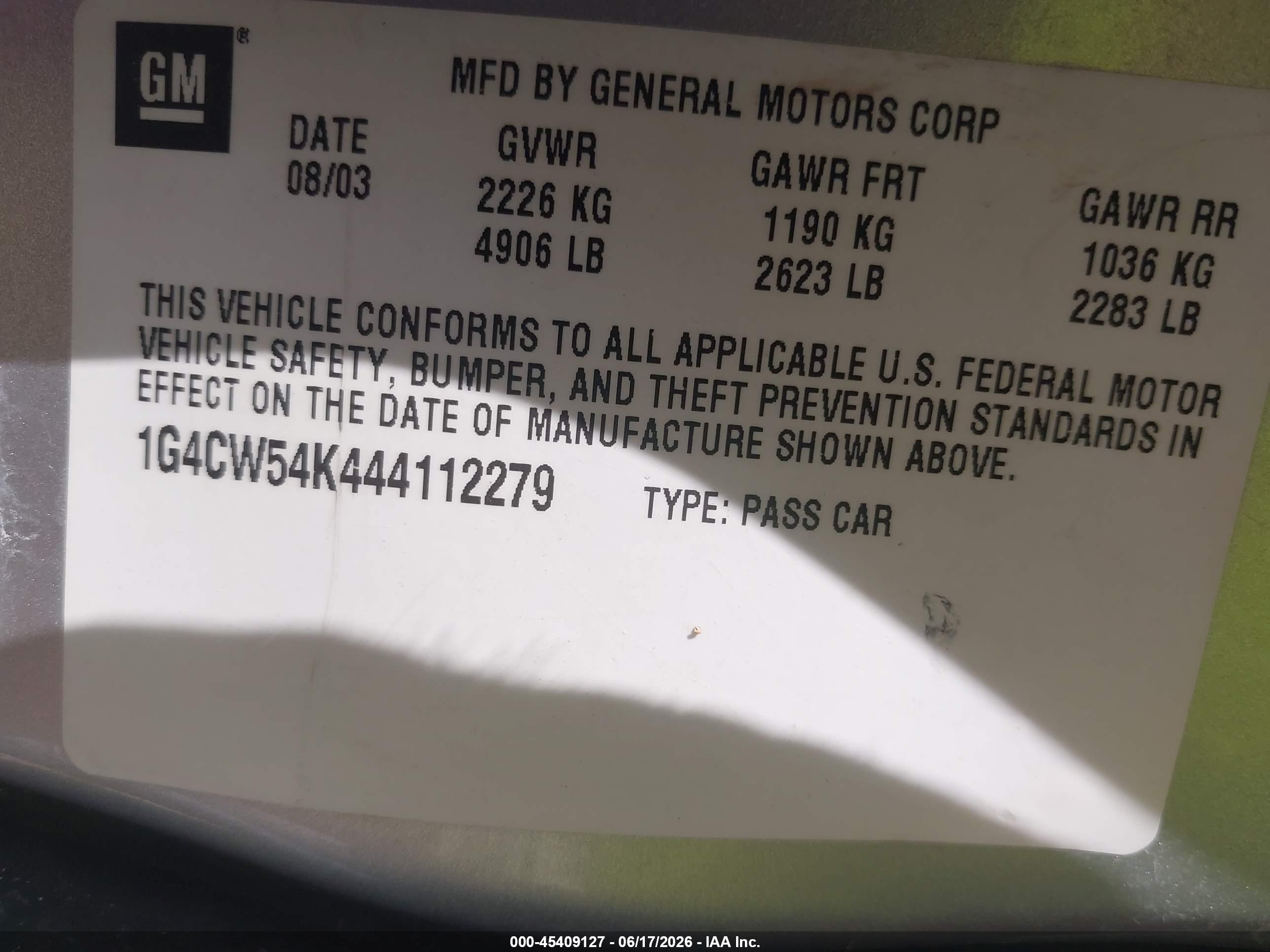 2004 Buick Park Avenue   Gray vin: 1G4CW54K444112279