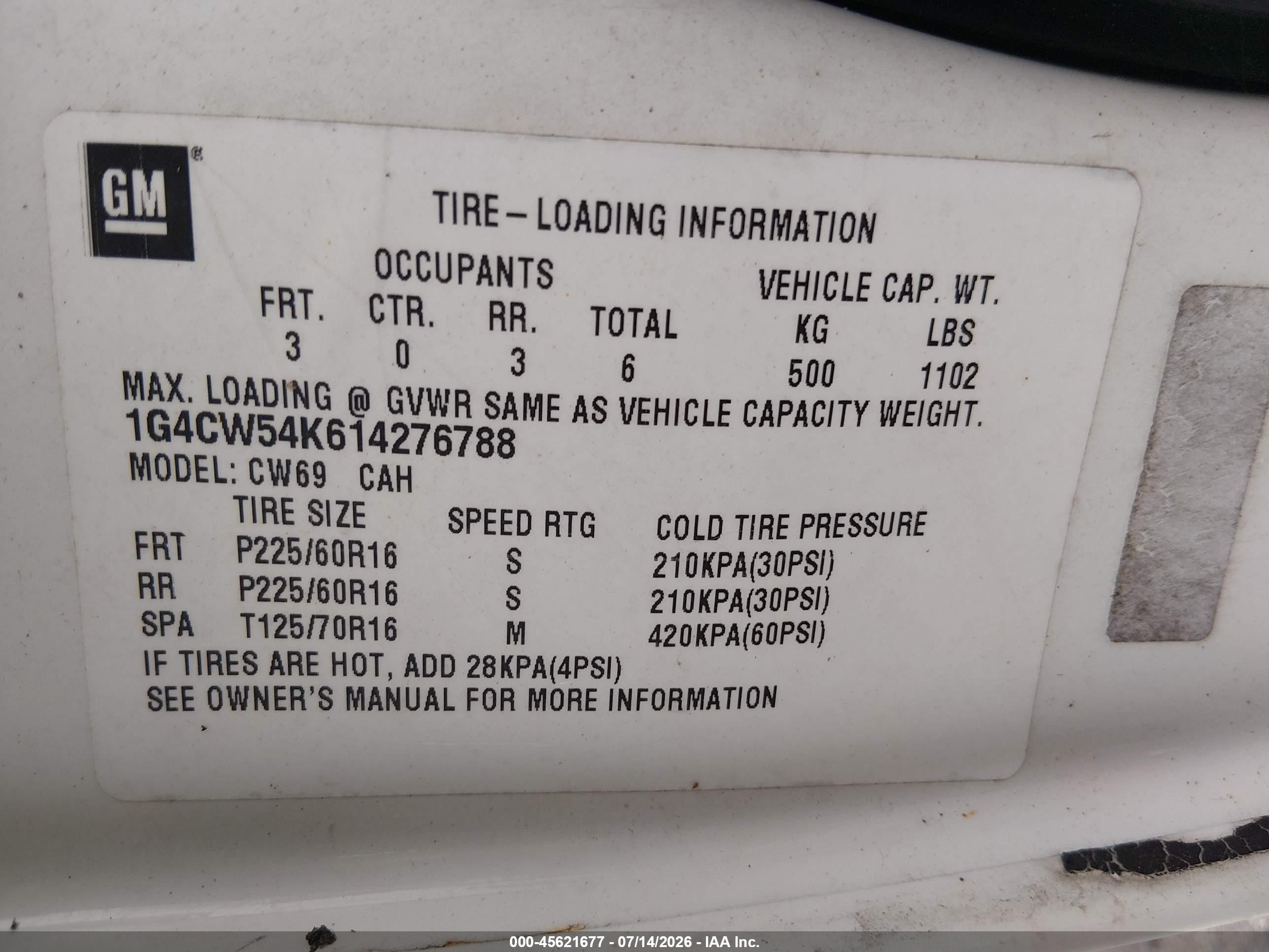 2001 Buick Park Avenue   White vin: 1G4CW54K614276788