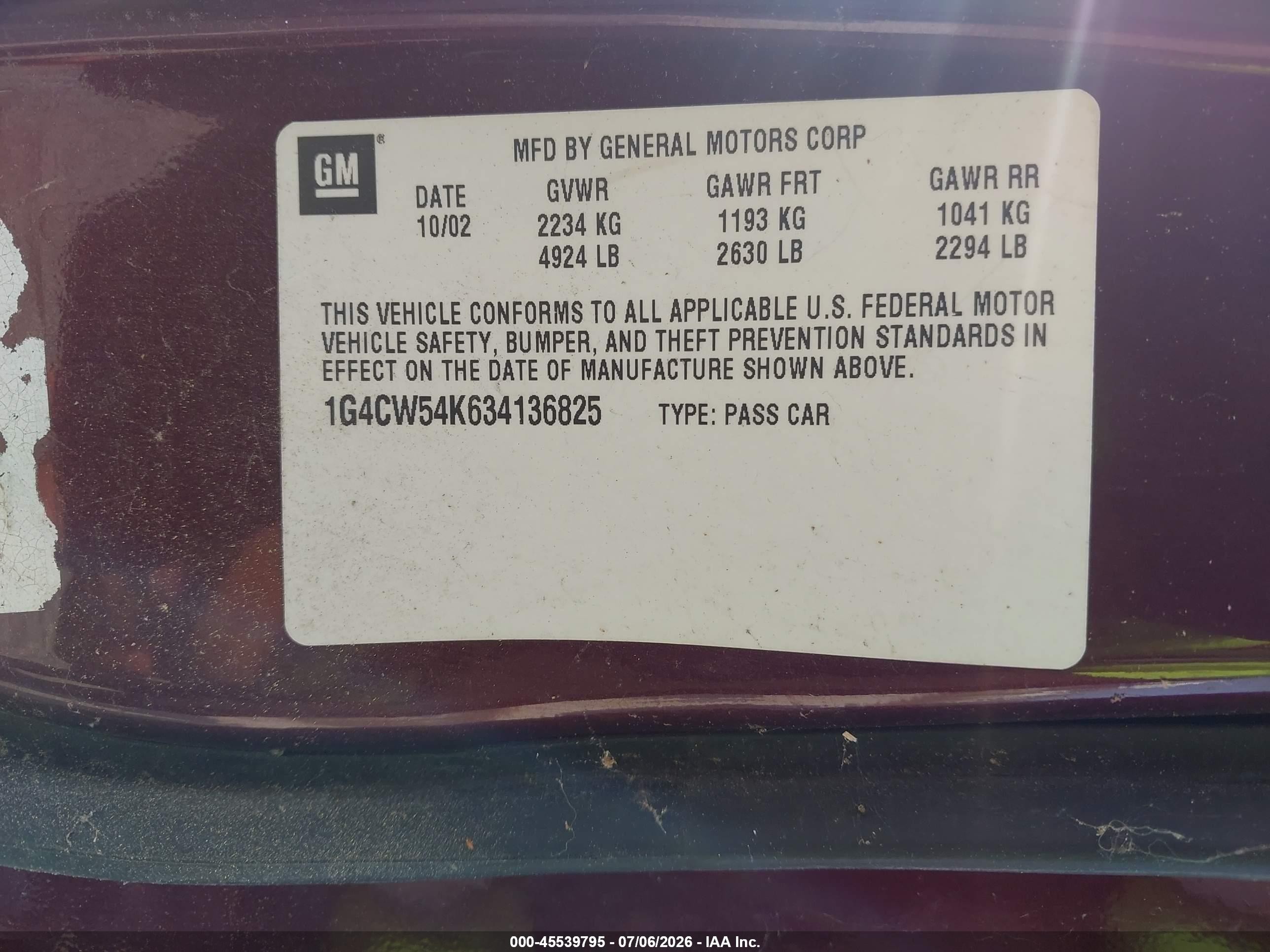 2003 Buick Park Avenue   Red vin: 1G4CW54K634136825