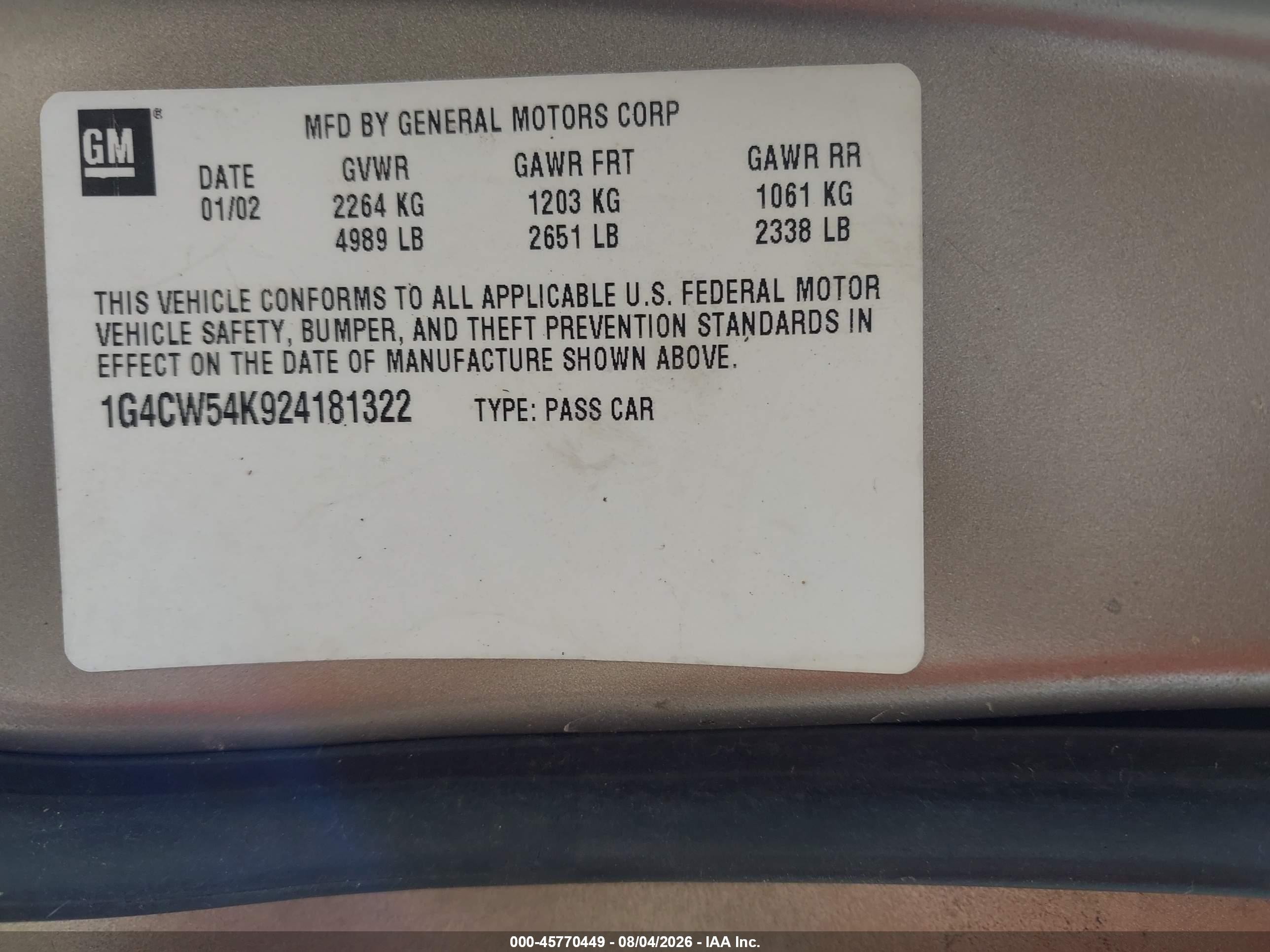 2002 Buick Park Avenue   Beige vin: 1G4CW54K924181322