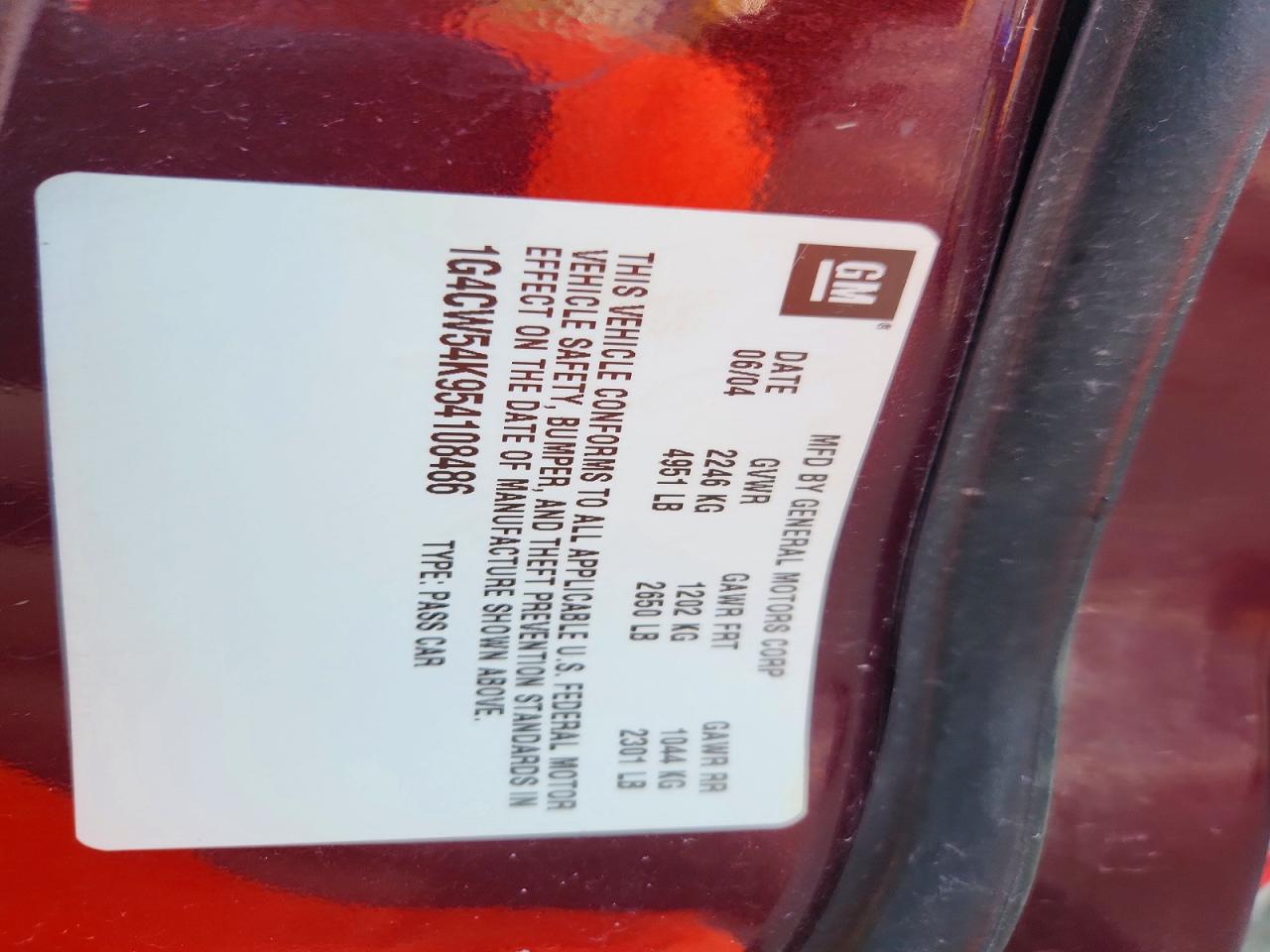2005 Buick Park Avenue Maroon vin: 1G4CW54K954108486