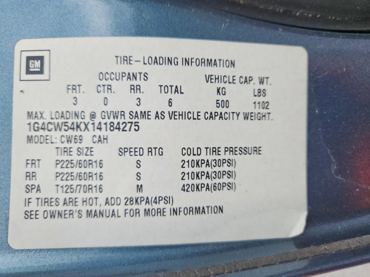 2001 Buick Park Avenue Blue vin: 1G4CW54KX14184275