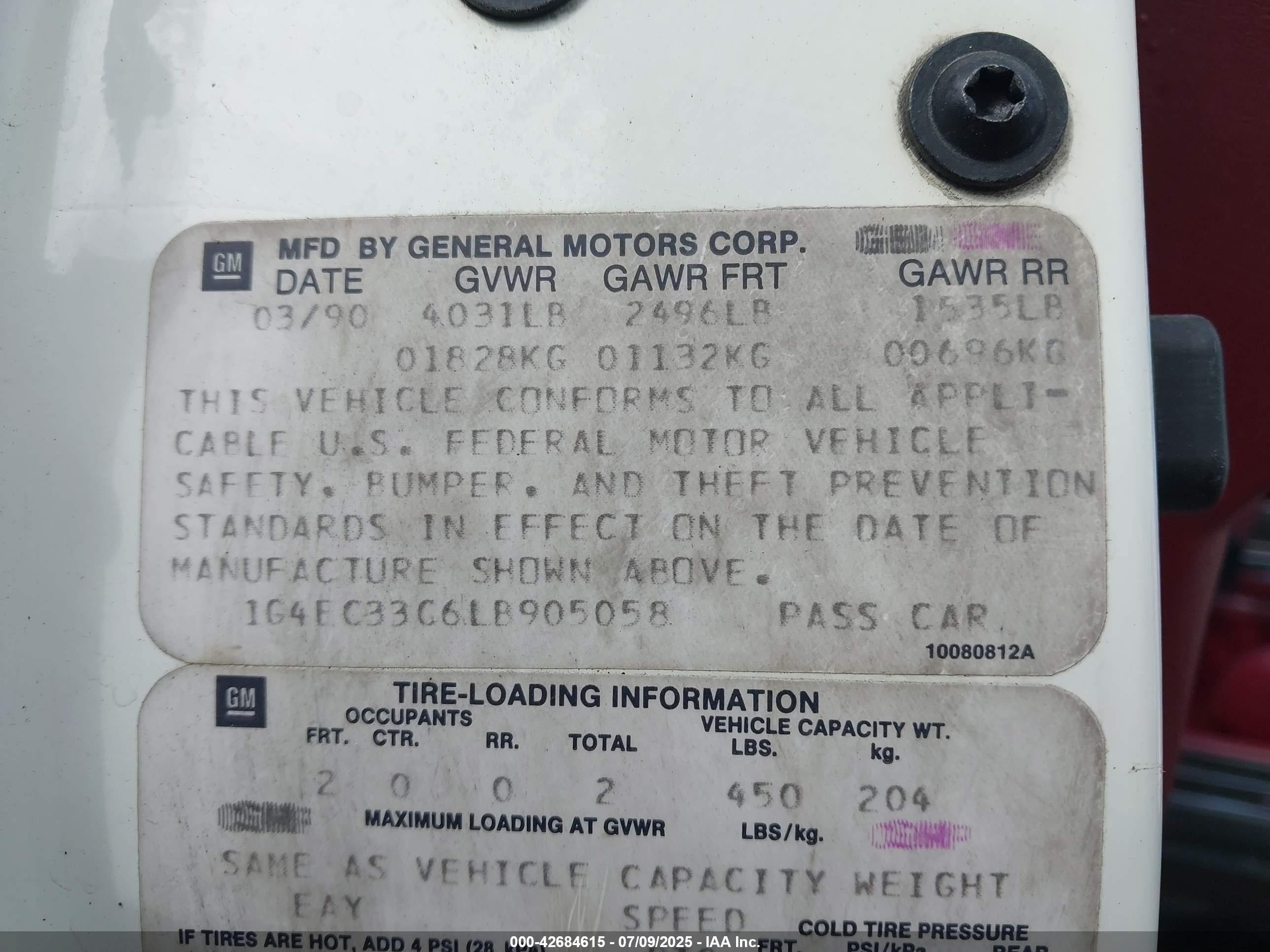 1990 Buick Reatta   White vin: 1G4EC33C6LB905058