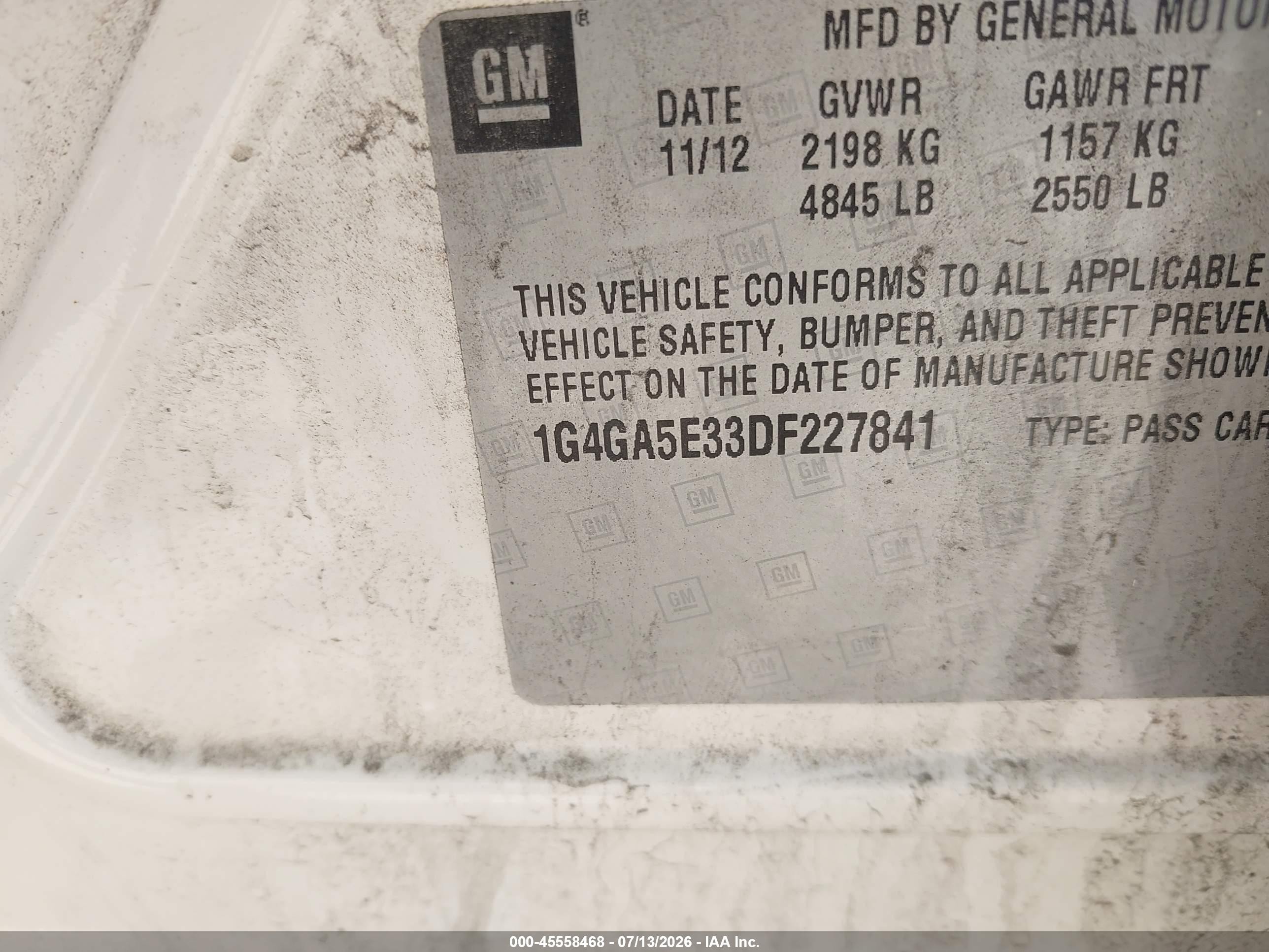 2013 Buick Lacrosse   White vin: 1G4GA5E33DF227841