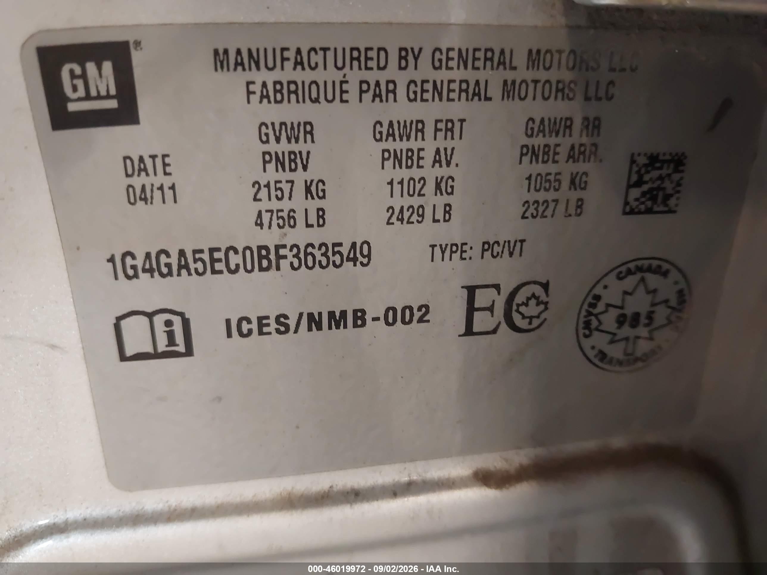 2011 Buick Lacrosse Cx Silver vin: 1G4GA5EC0BF363549