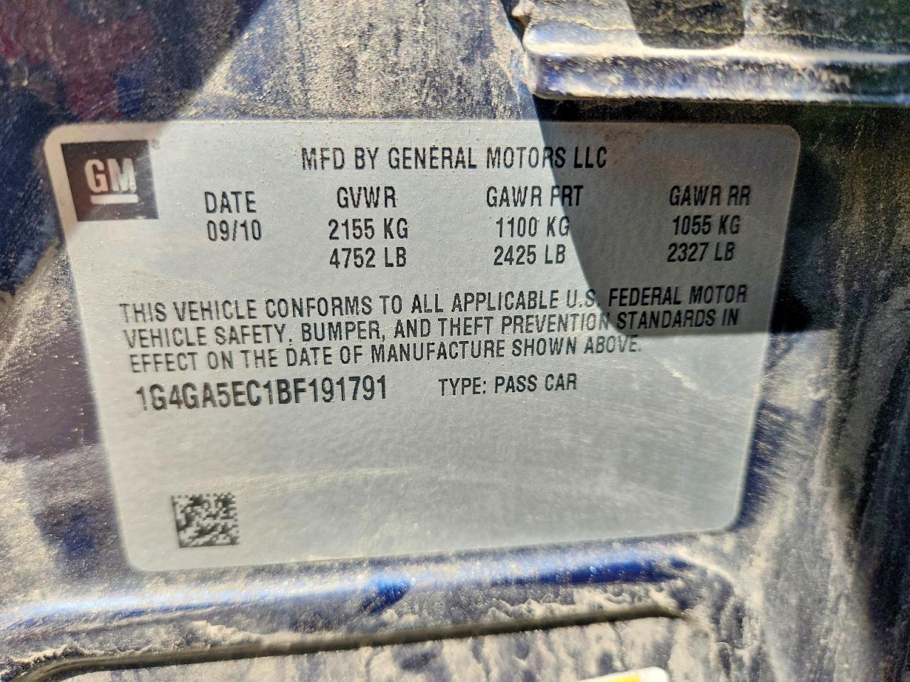2011 Buick Lacrosse Cx Blue vin: 1G4GA5EC1BF191791