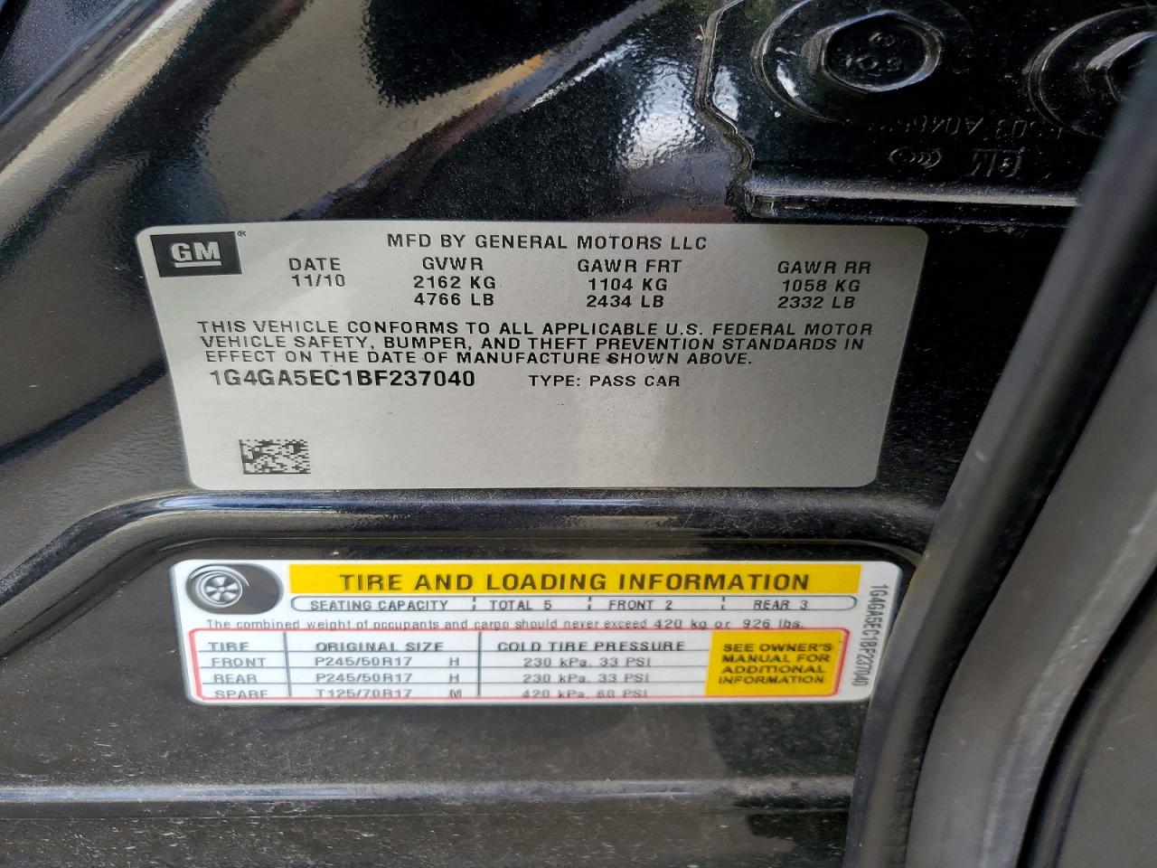 2011 Buick Lacrosse Cx Black vin: 1G4GA5EC1BF237040
