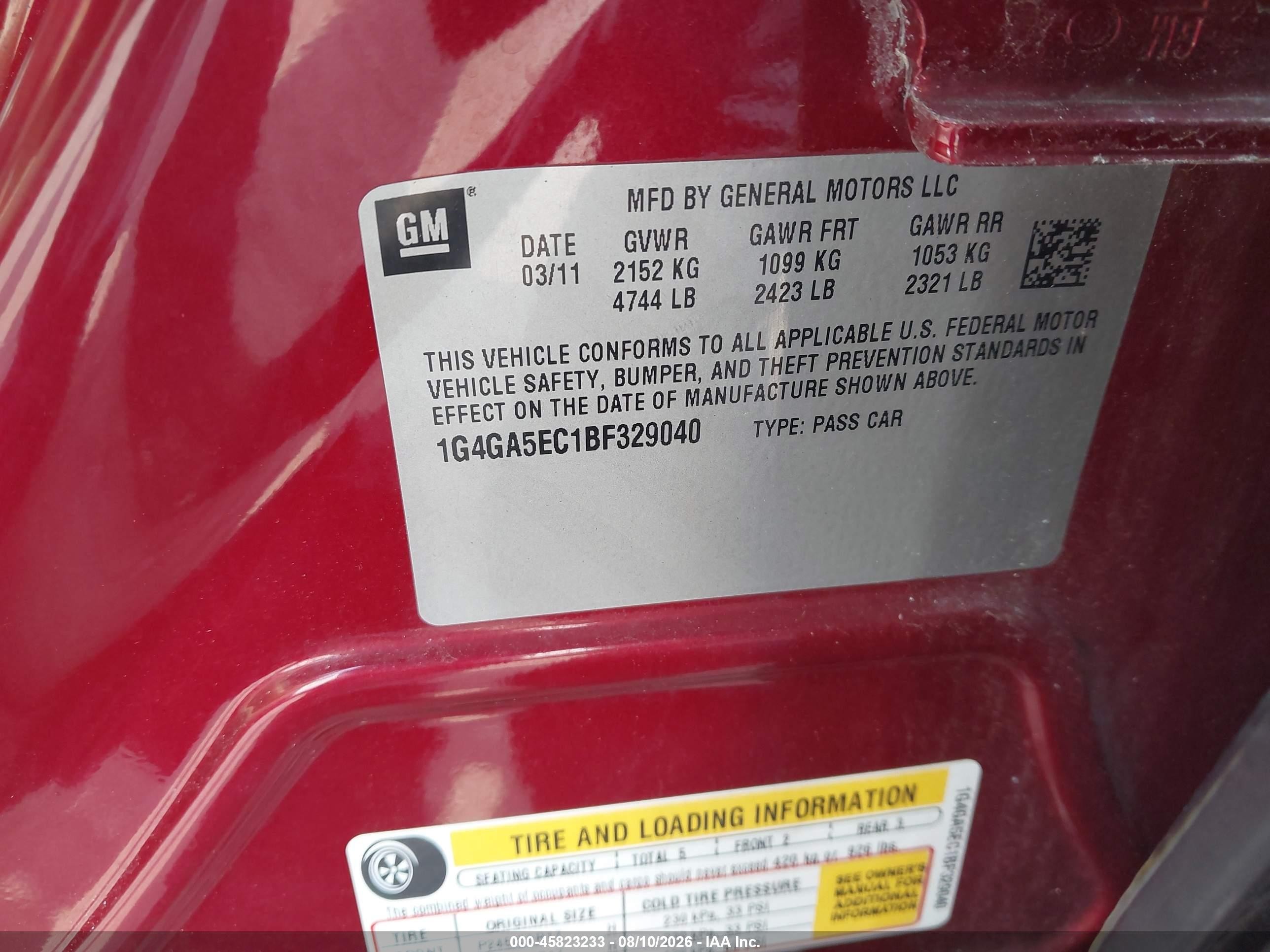 2011 Buick Lacrosse Cx Red vin: 1G4GA5EC1BF329040