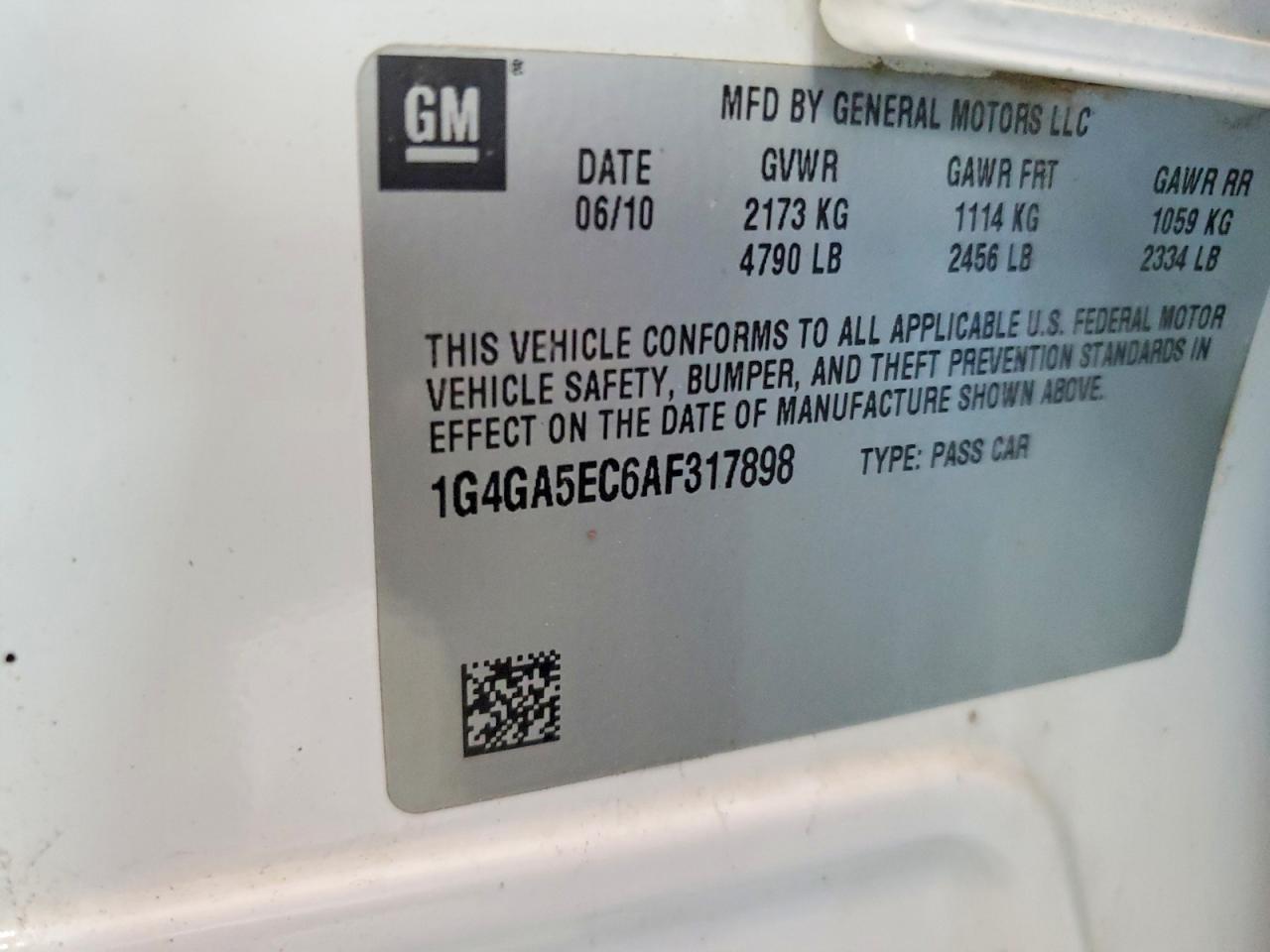 2010 Buick Lacrosse Cx White vin: 1G4GA5EC6AF317898