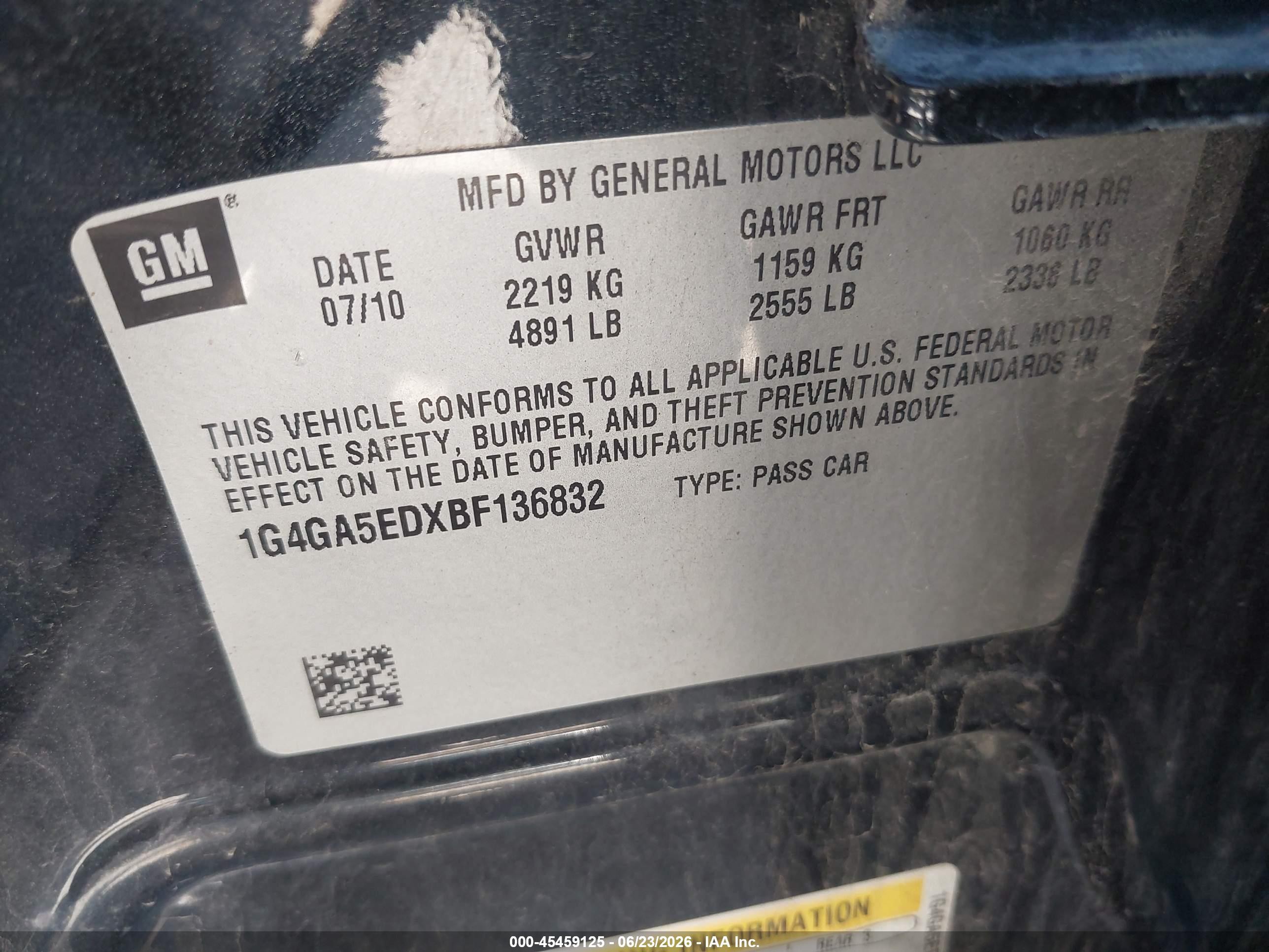 2011 Buick Lacrosse Cx Black vin: 1G4GA5EDXBF136832