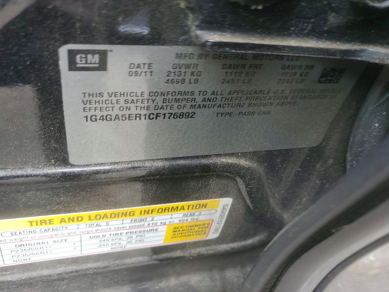 2012 Buick Lacrosse Black vin: 1G4GA5ER1CF176892