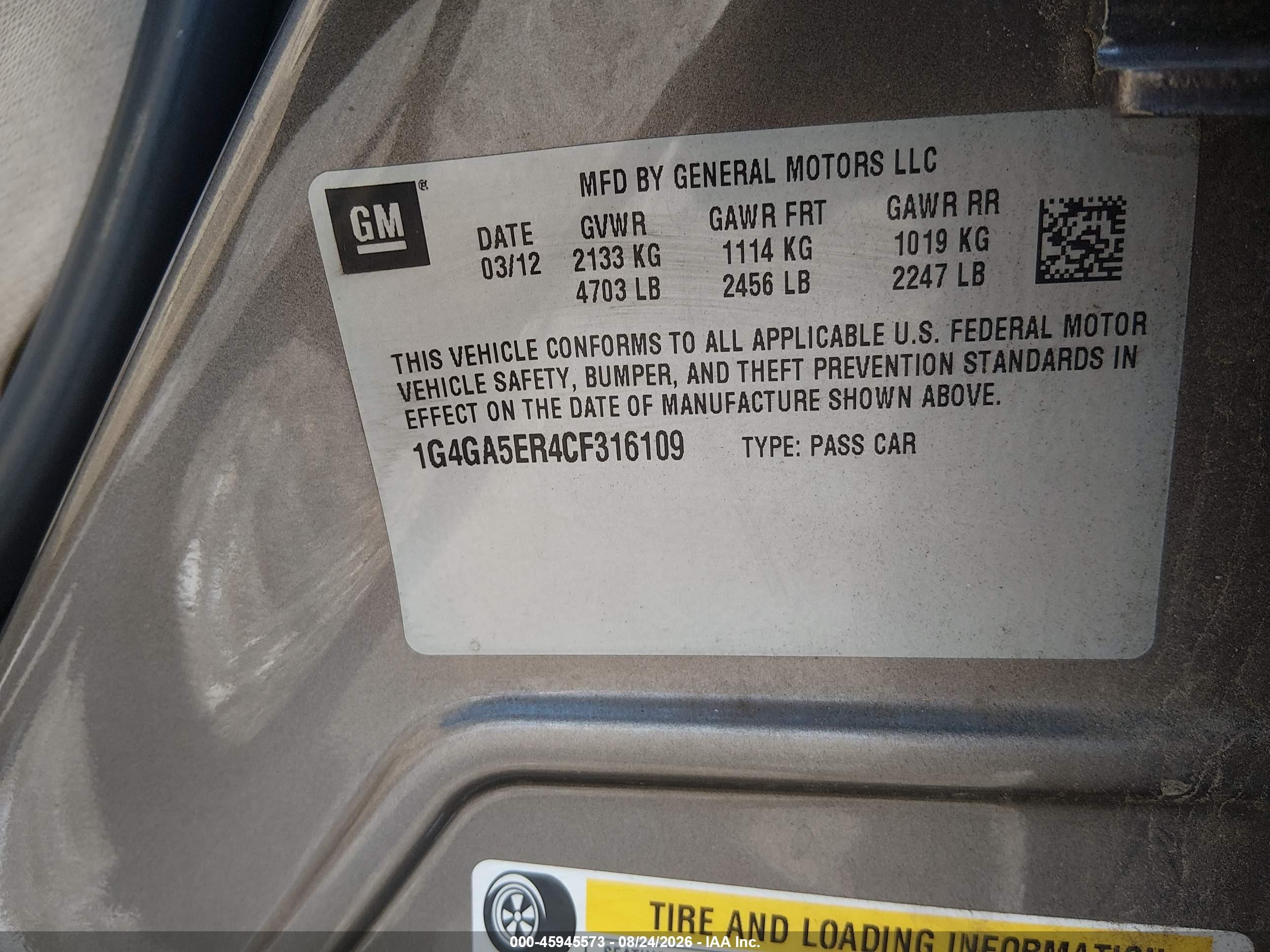 2012 Buick Lacrosse   Brown vin: 1G4GA5ER4CF316109