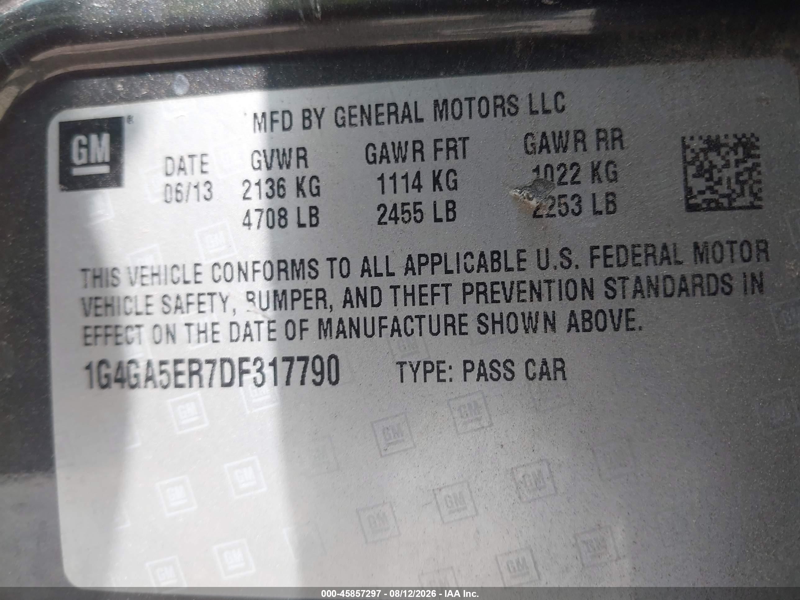 2013 Buick Lacrosse   Gray vin: 1G4GA5ER7DF317790