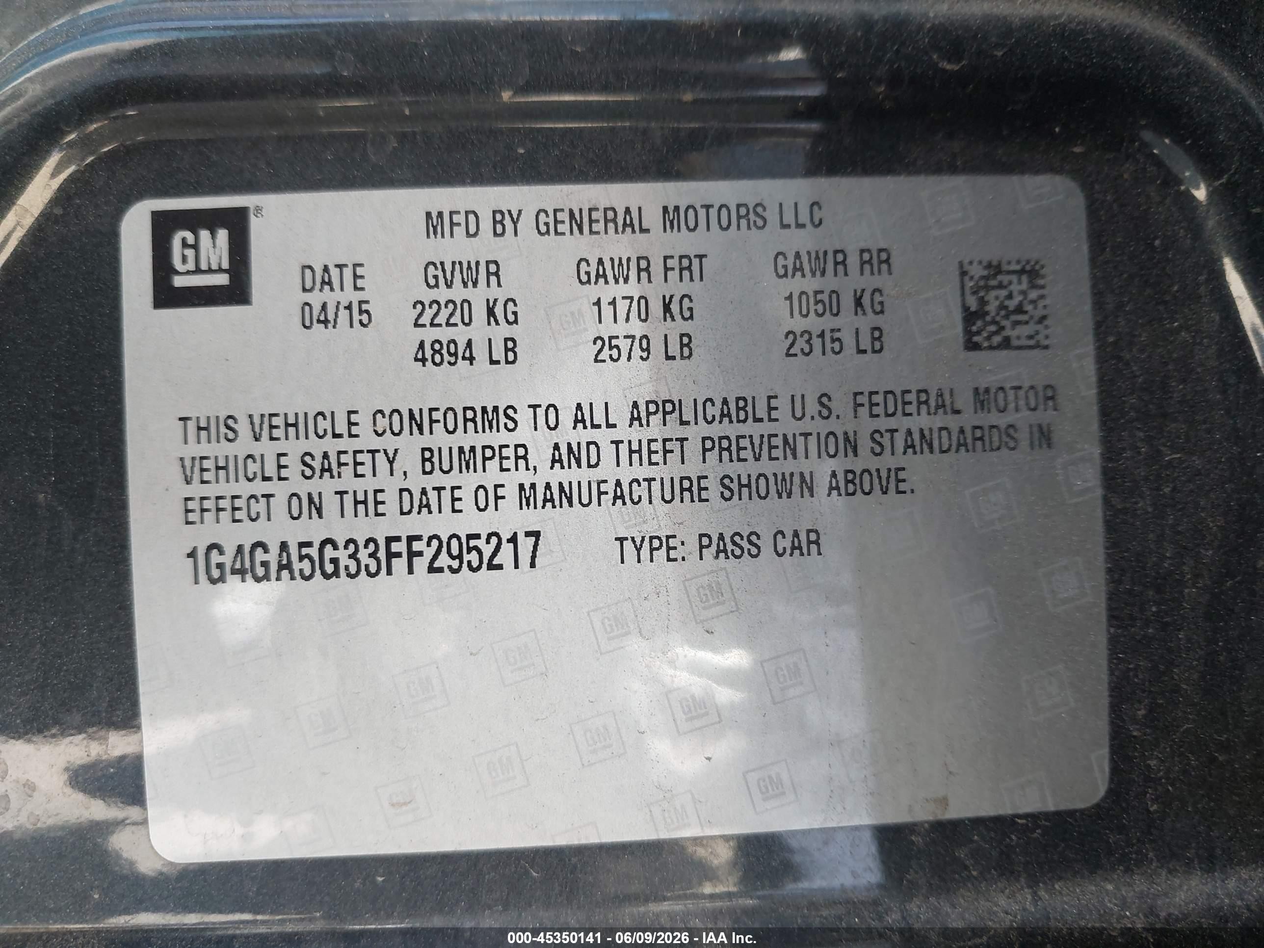 2015 Buick Lacrosse   Black vin: 1G4GA5G33FF295217