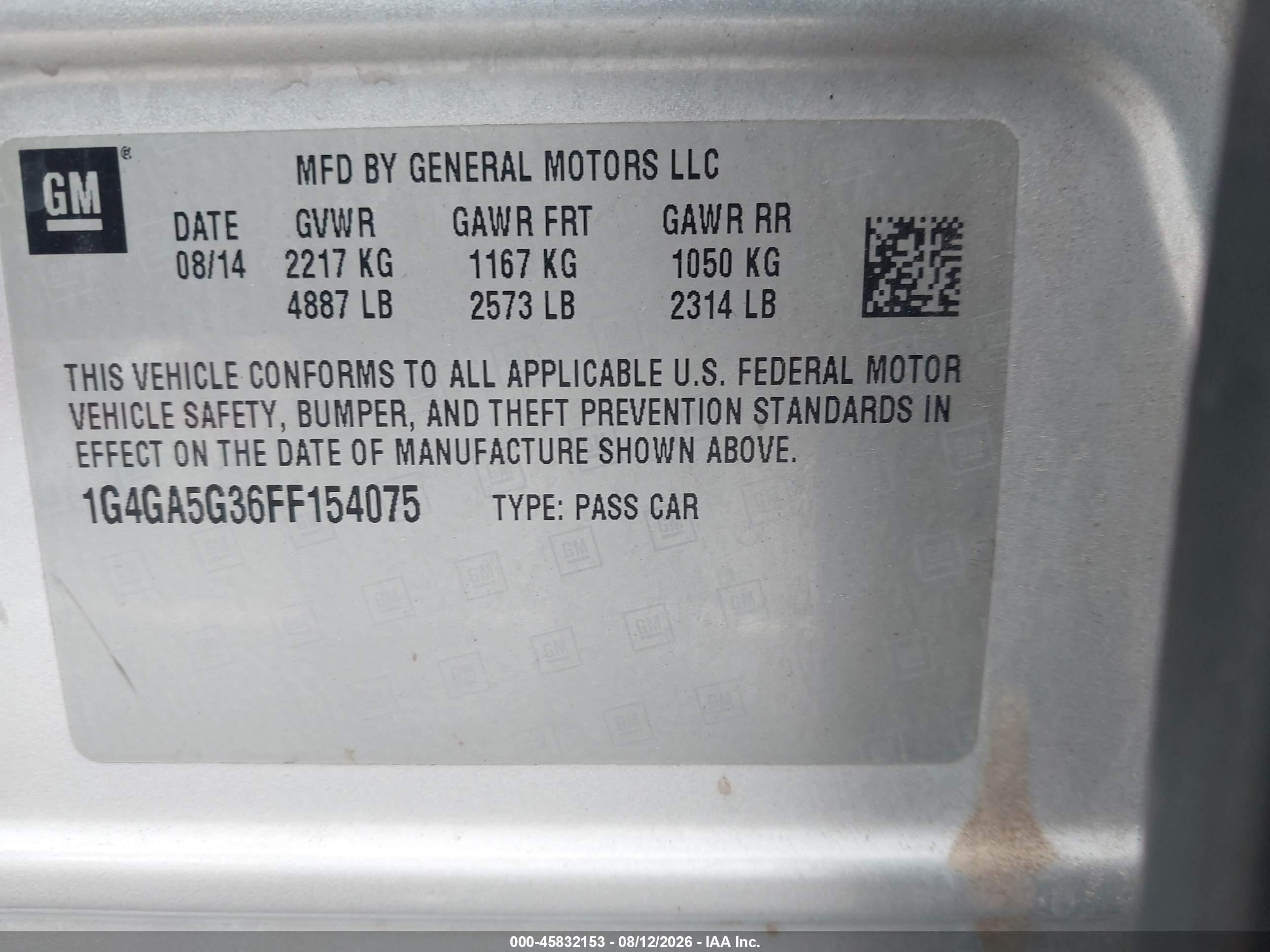 2015 Buick Lacrosse   Silver vin: 1G4GA5G36FF154075
