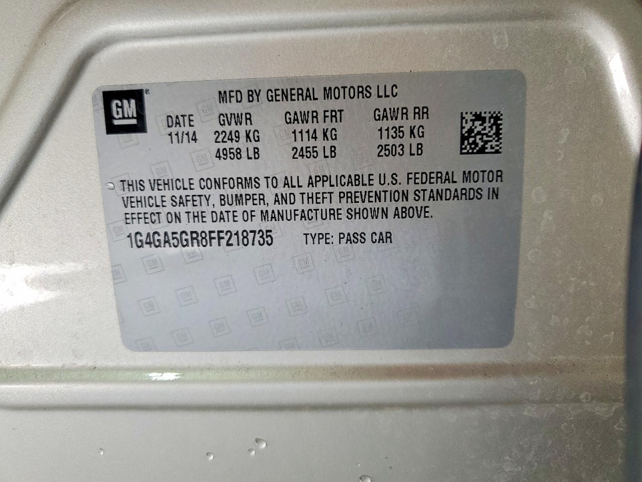 2015 Buick Lacrosse Gold vin: 1G4GA5GR8FF218735