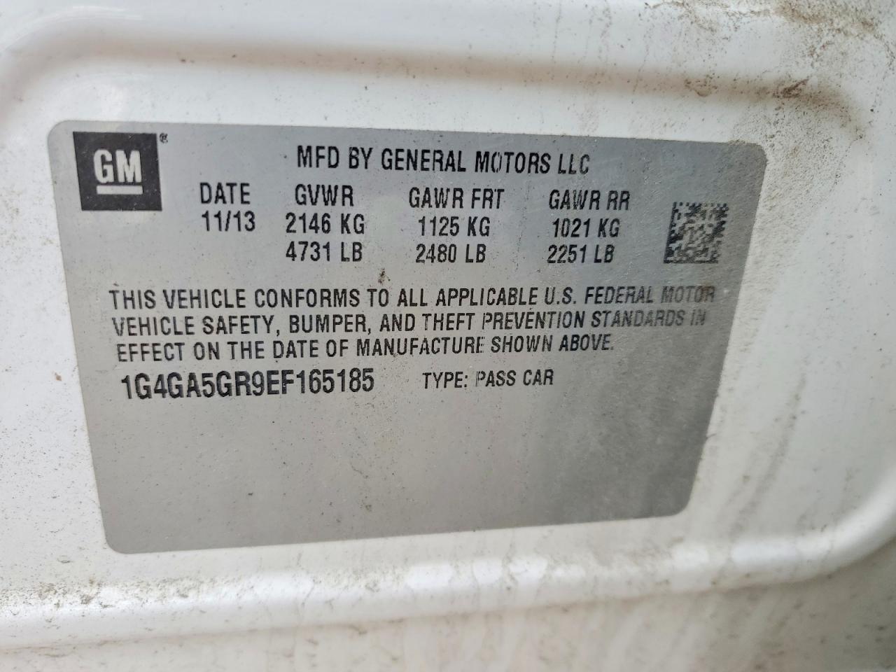 2014 Buick Lacrosse White vin: 1G4GA5GR9EF165185