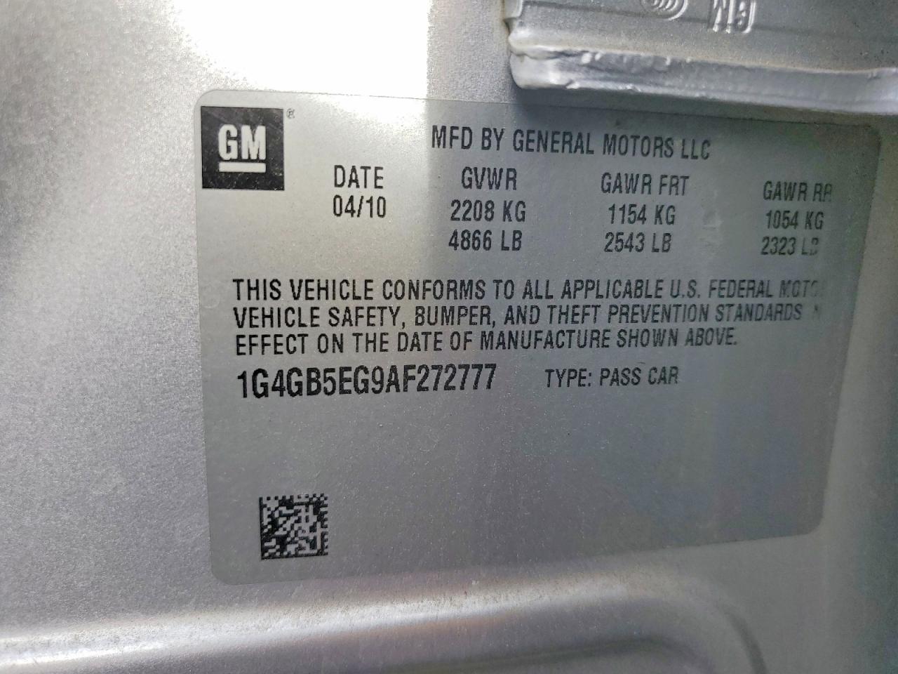 2010 Buick Lacrosse Cx Silver vin: 1G4GB5EG9AF272777