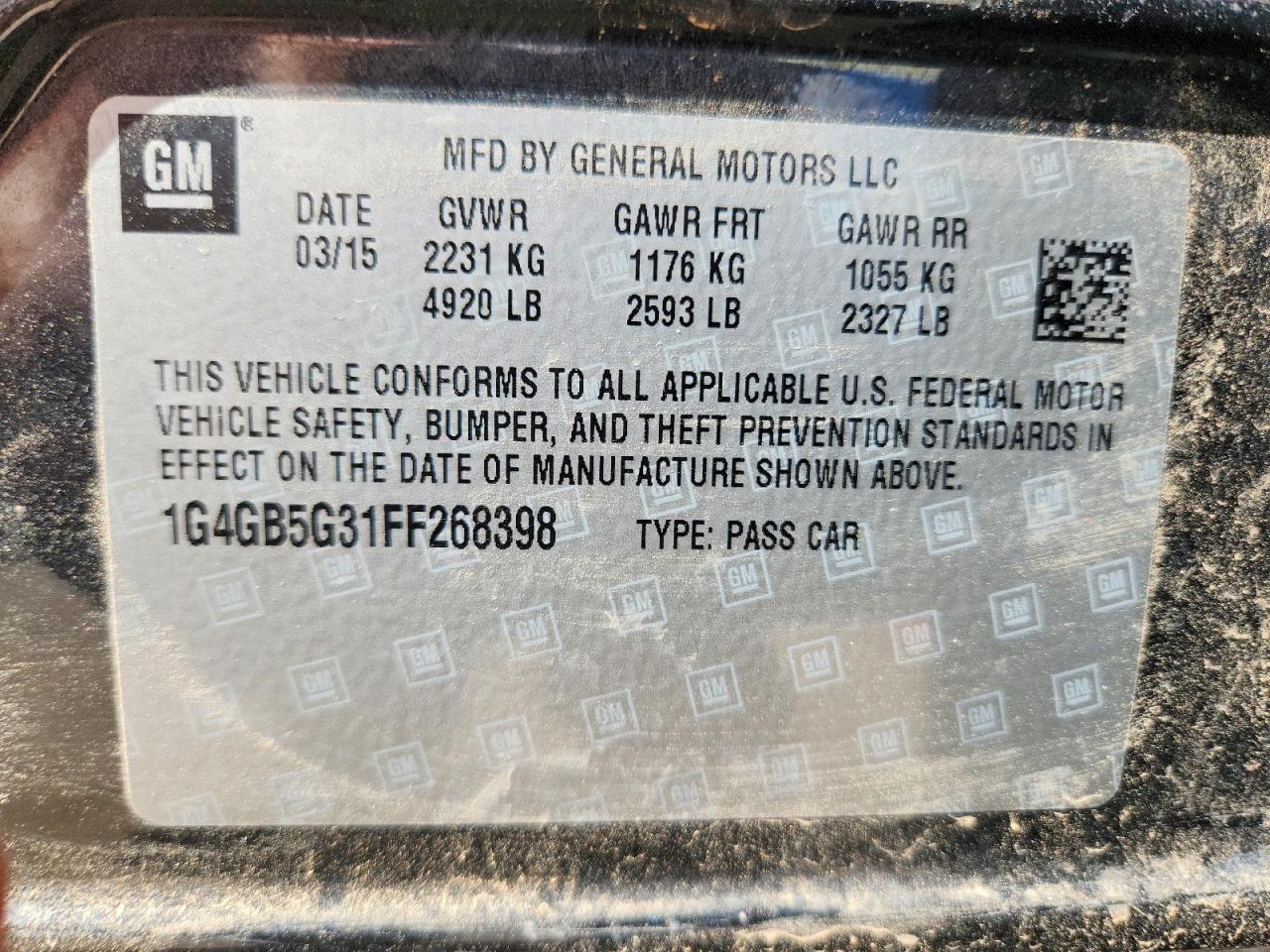 2015 Buick Lacrosse Charcoal vin: 1G4GB5G31FF268398